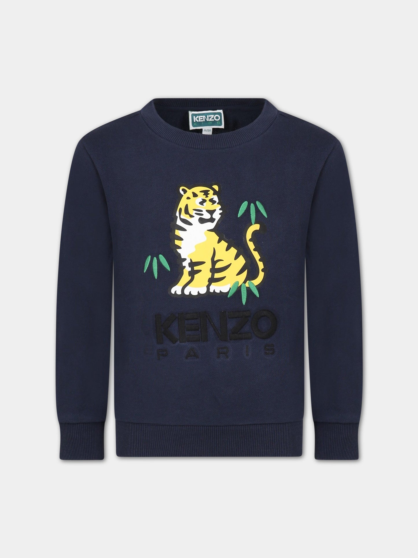 Felpa blu per bambino con tigre e logo,Kenzo Kids,K25758 857