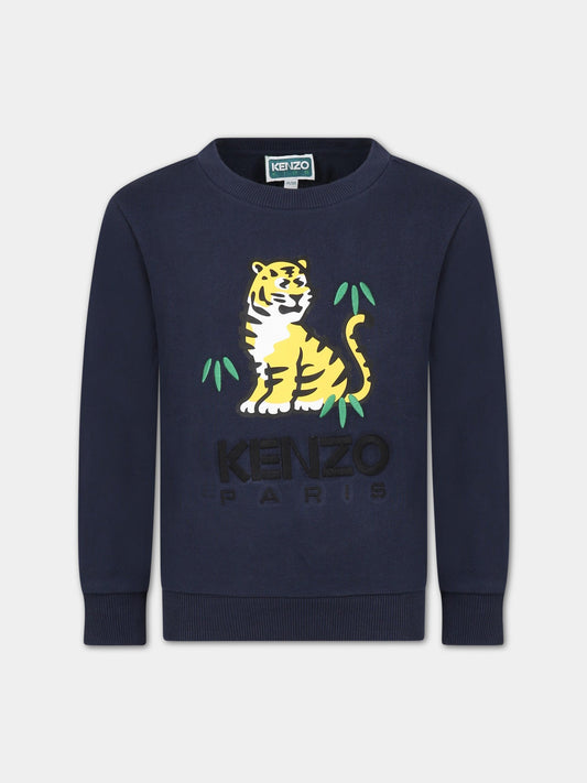 Felpa blu per bambino con tigre e logo,Kenzo Kids,K25758 857