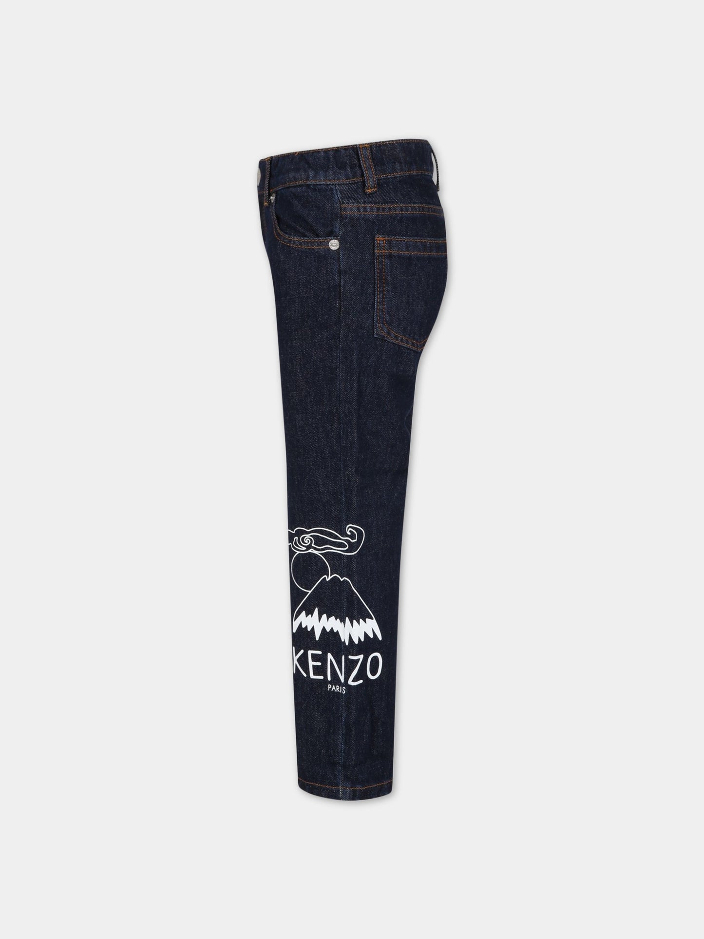 Jeans blu per bambino con stampa e logo,Kenzo Kids,K54002 805