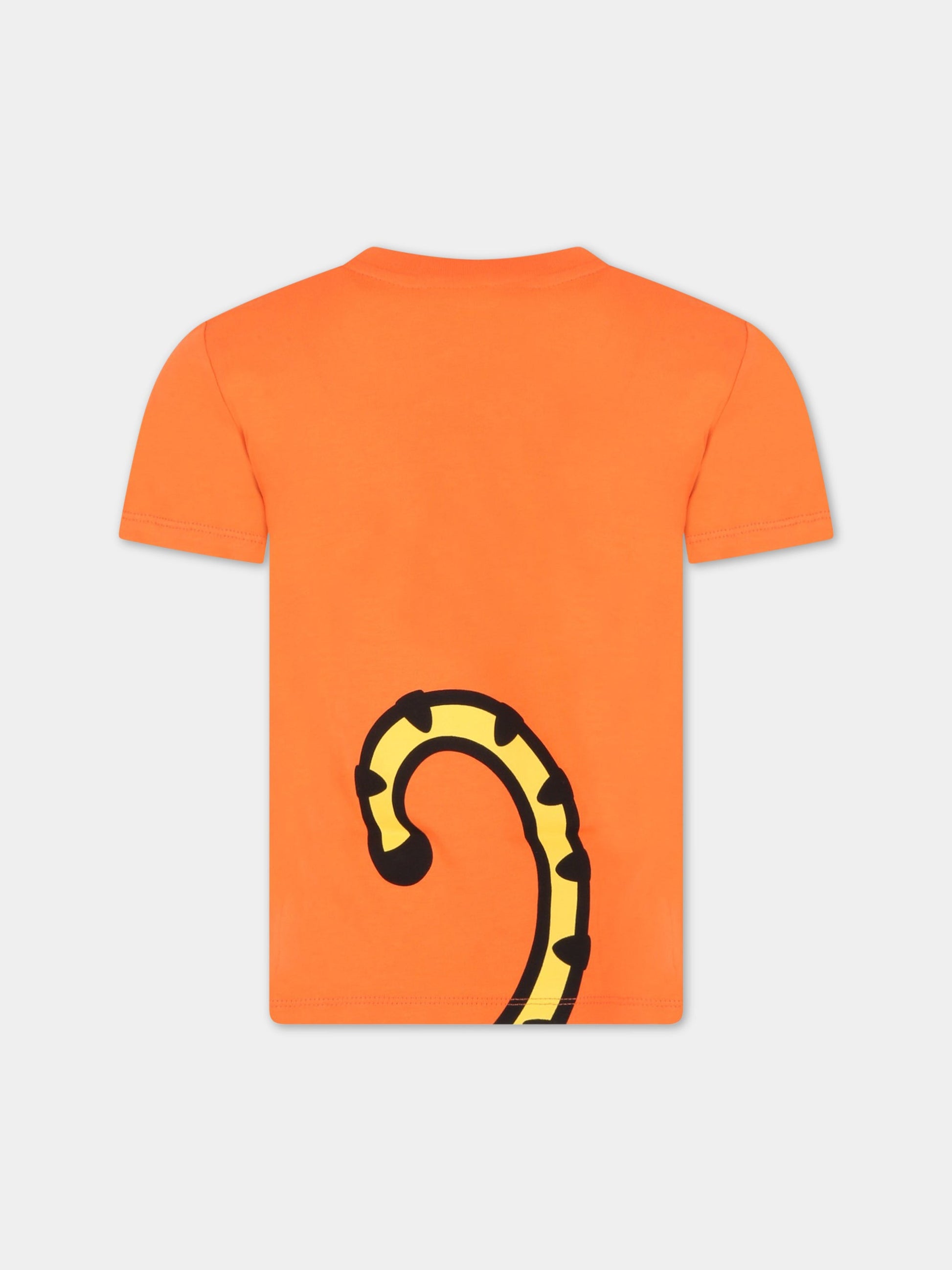 T-shirt arancione per bambino con stampa tigre e logo,Kenzo Kids,K25800 420