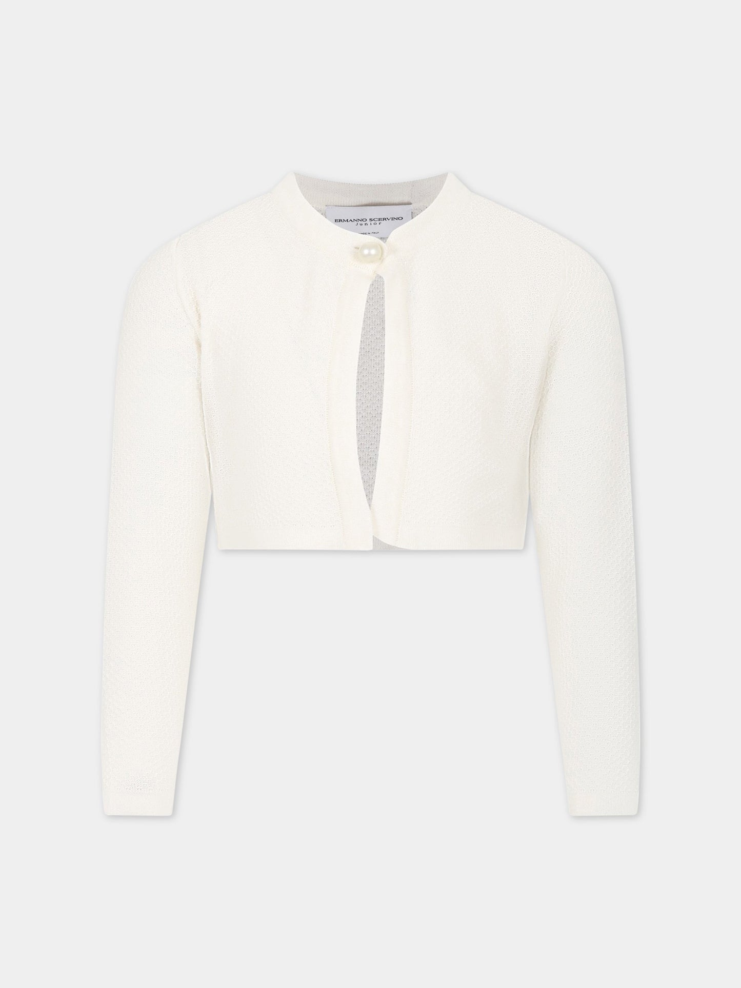 Cardigan bianco per bambina con logo,Ermanno Scervino Junior,SFMA024C FL28 0000