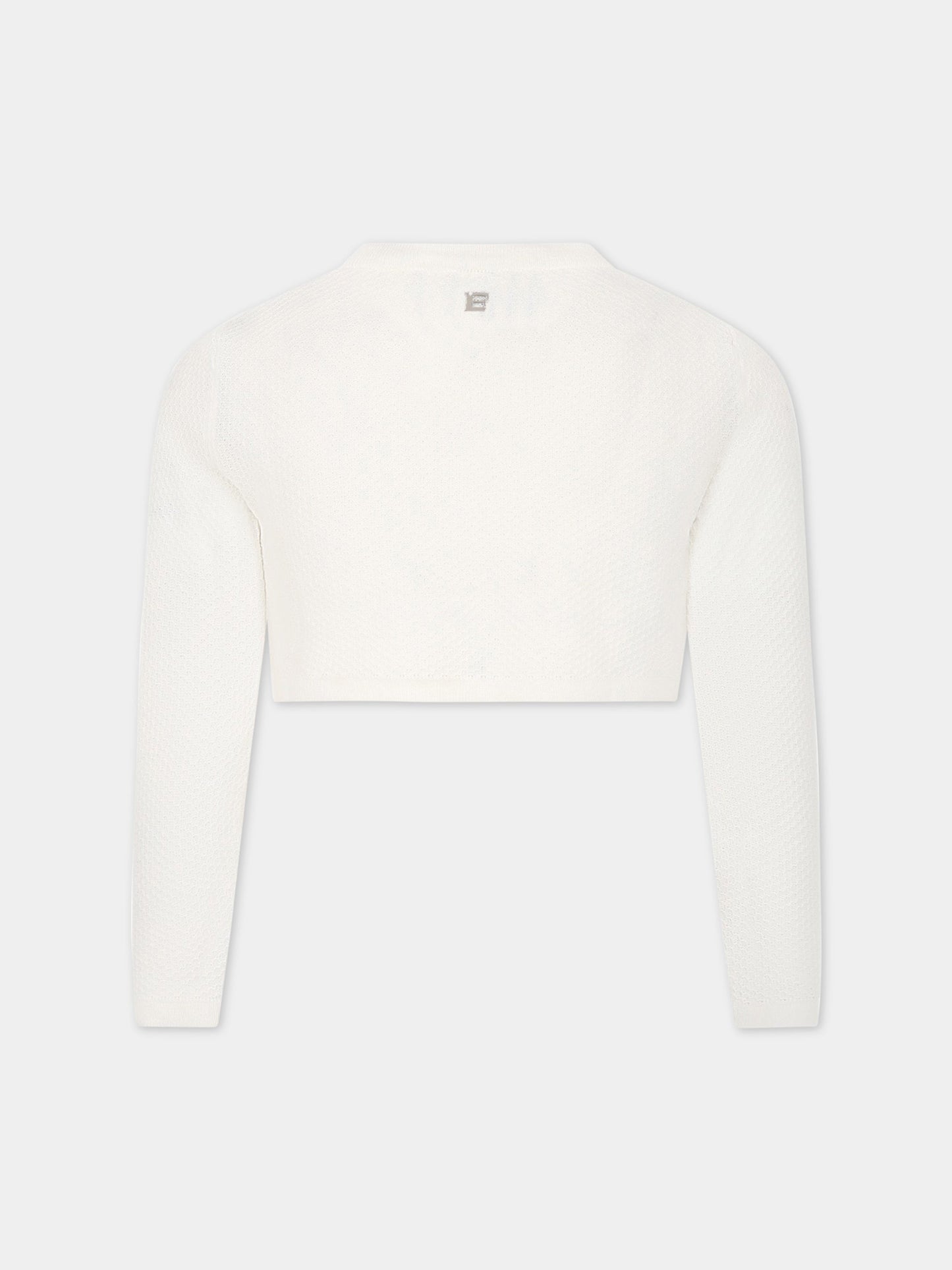 Cardigan bianco per bambina con logo,Ermanno Scervino Junior,SFMA024C FL28 0000
