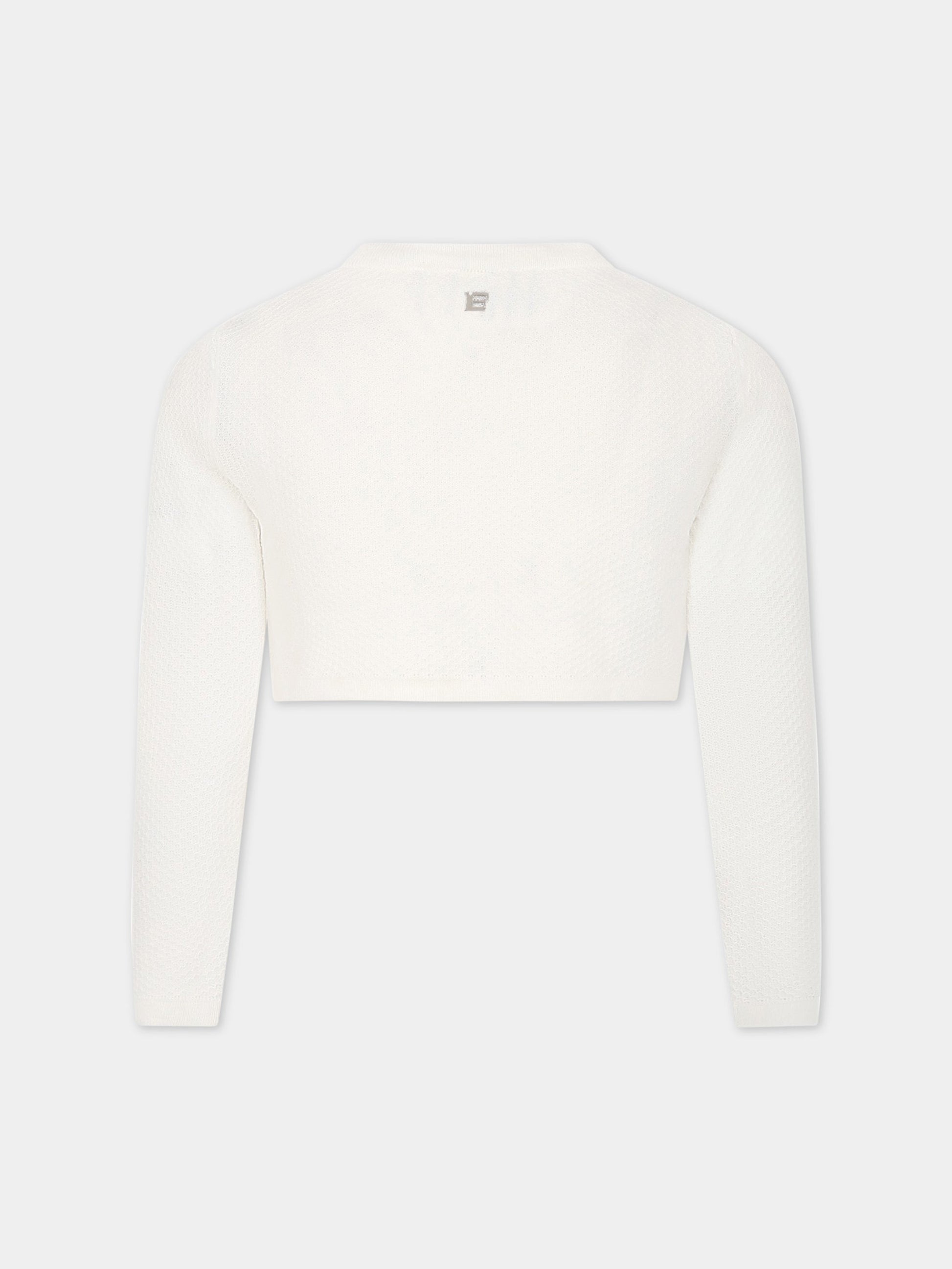 Cardigan bianco per bambina con logo,Ermanno Scervino Junior,SFMA024C FL28 0000