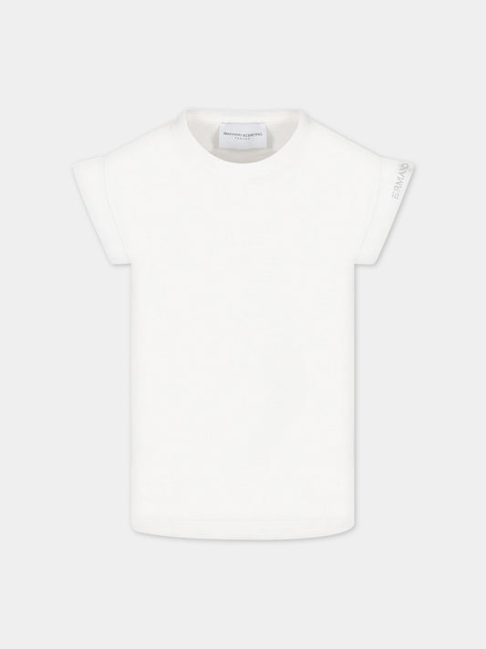 T-shirt bianca per bambina con logo,Ermanno Scervino Junior,SFTS052C JE200 0002