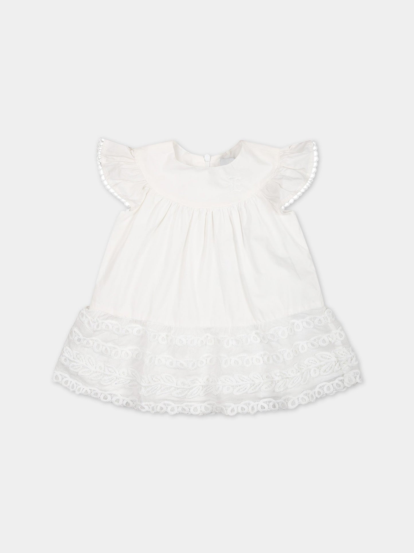 Vestito bianco per neonat con ricami e logo,Ermanno Scervino Junior,SBAB002C CA272 0001