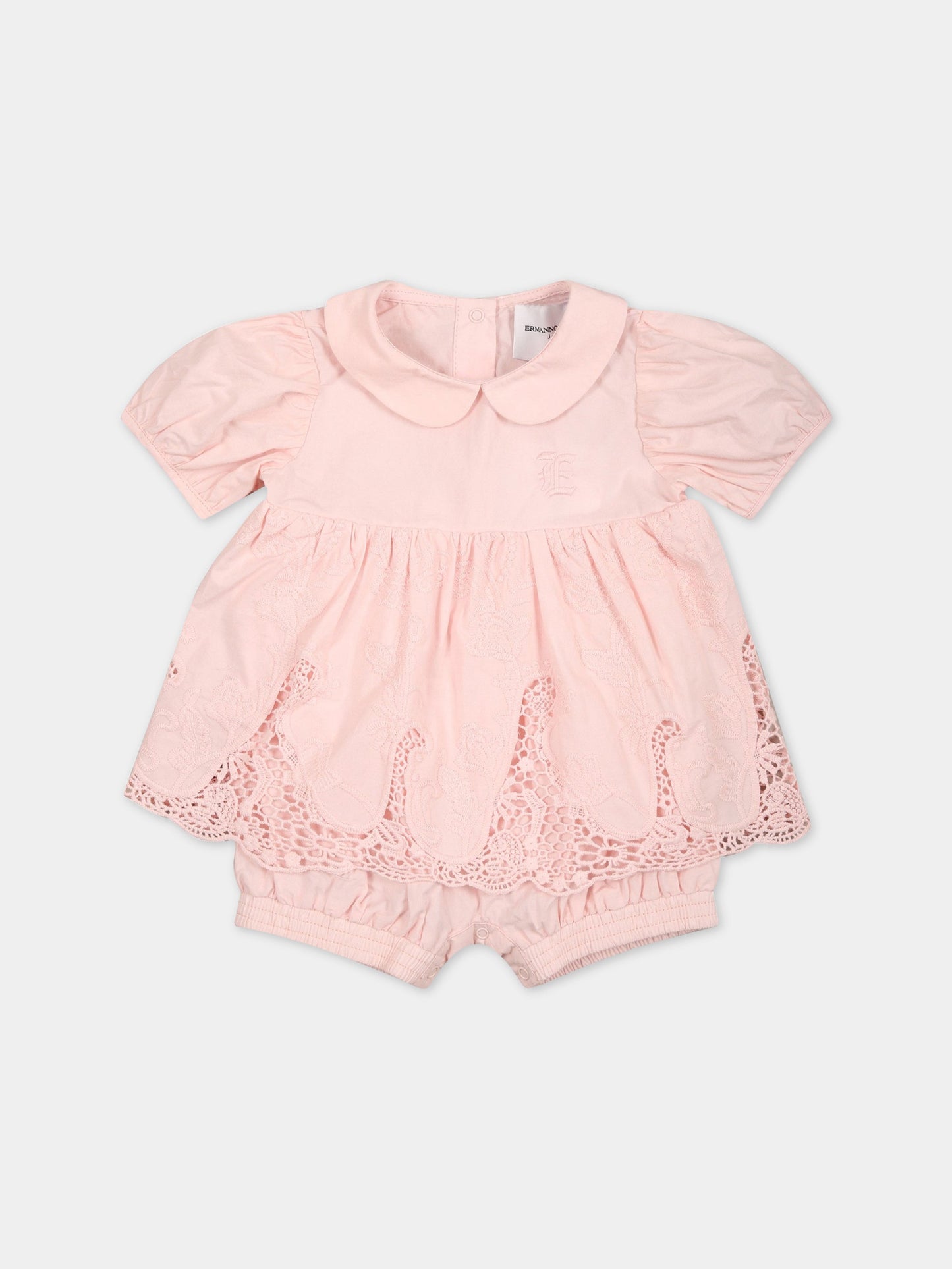 Pagliaccetto rosa per neonata con logo,Ermanno Scervino Junior,SNPG002C RI347 C001