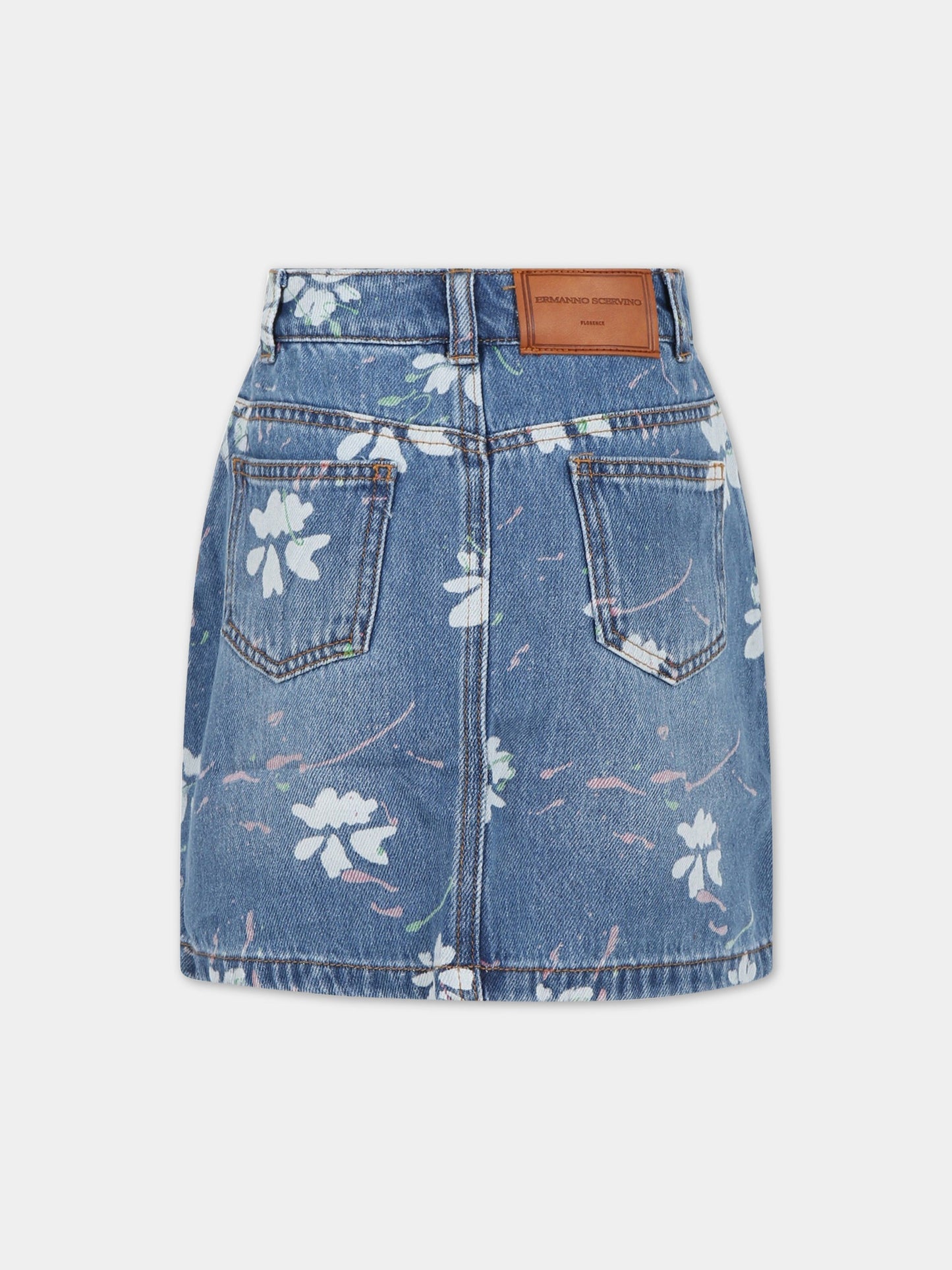 Gonna blu per bambina con stampa all-over.,Ermanno Scervino Junior,SFGO041C DF019 4000