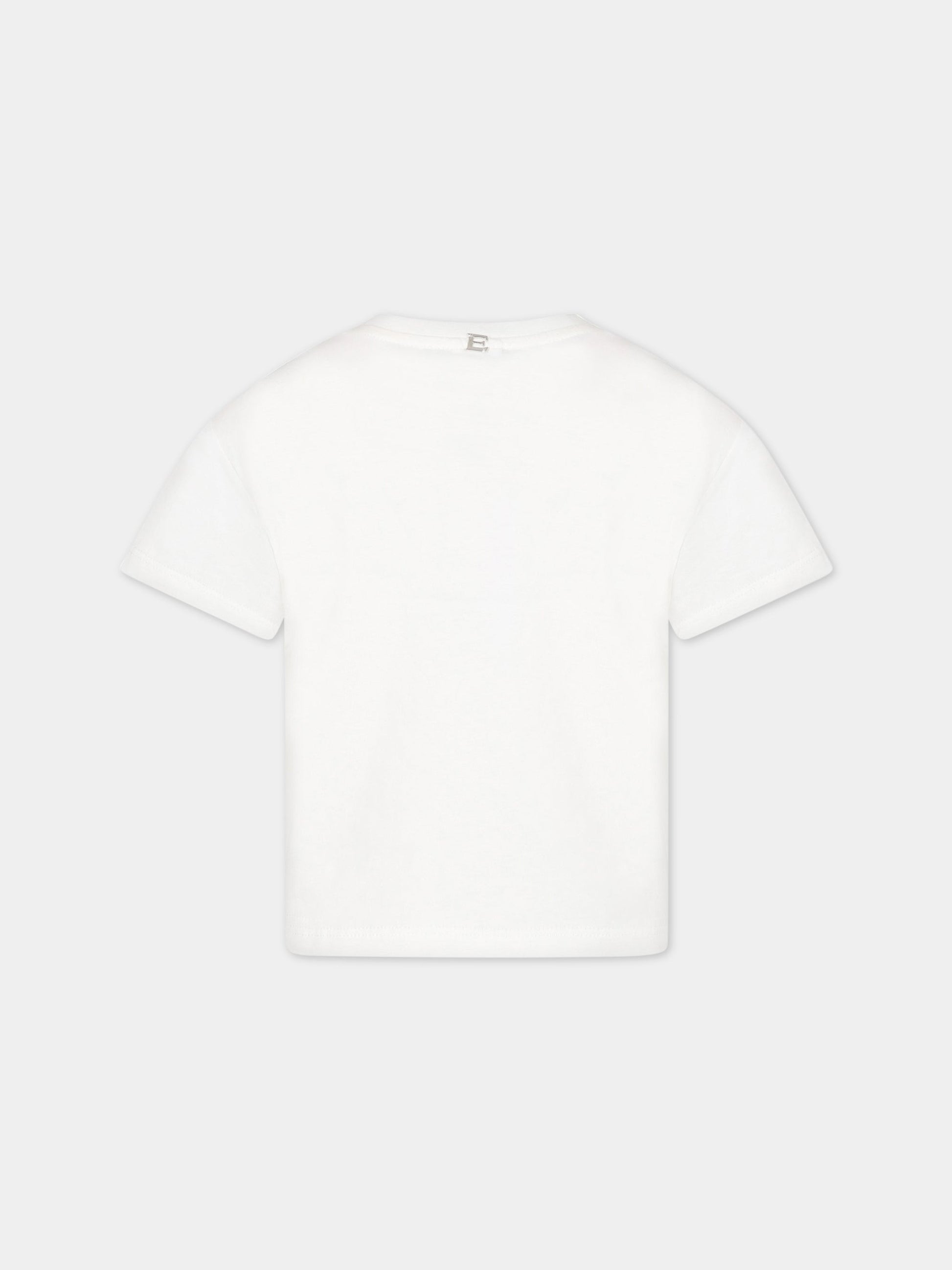 T-shirt bianca per bambina con ricamo,Ermanno Scervino Junior,SFTS050C JE199 0002