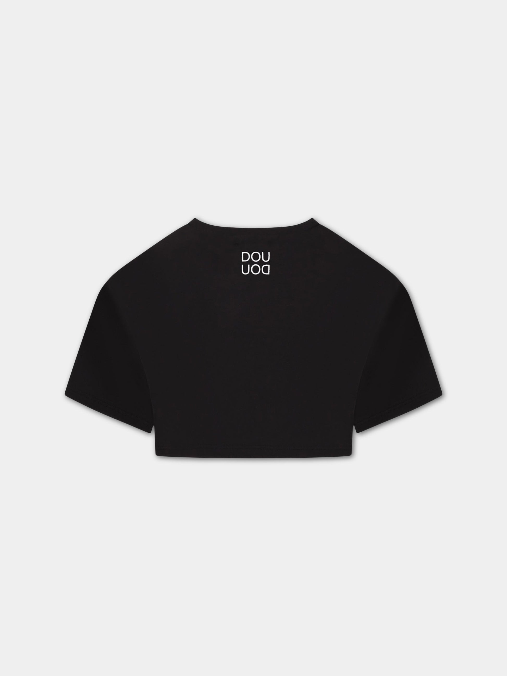 T-shirt nera per bambina con logo,Douuod Kids,DS8A41 Z0761 930