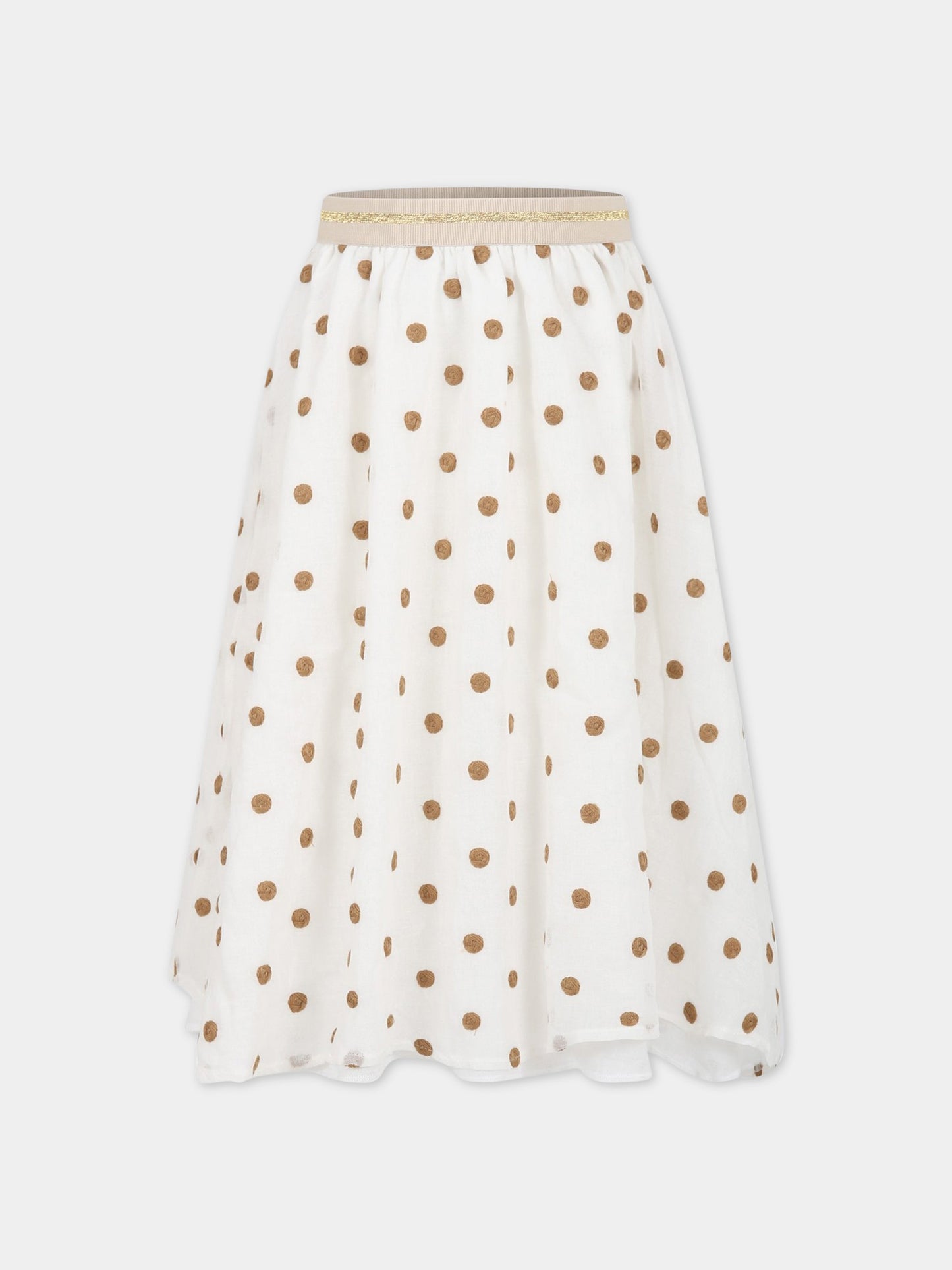 Gonna bianco per bambina con ricami all-over,Caffe' D'orzo,ZS7A10 K0133 101MA