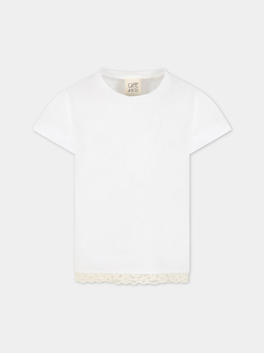T-shirt bianca per bambina con dettagli in pizzo,Caffe' D'orzo,ZS8A21 J0269 101