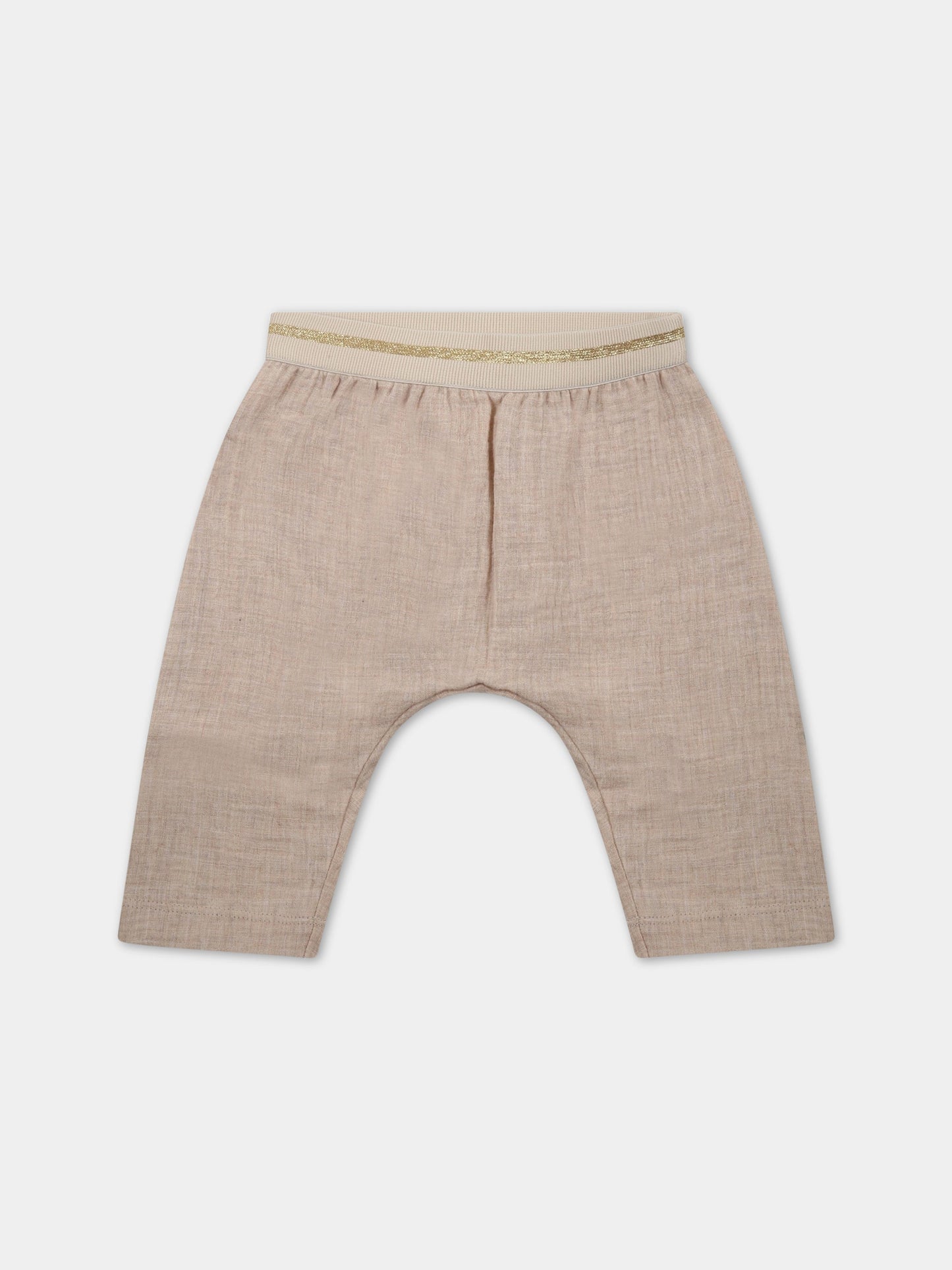 Pantaloni beige per bambina con banda in lurex,Caffe' D'orzo,ZS6020 K0137 107