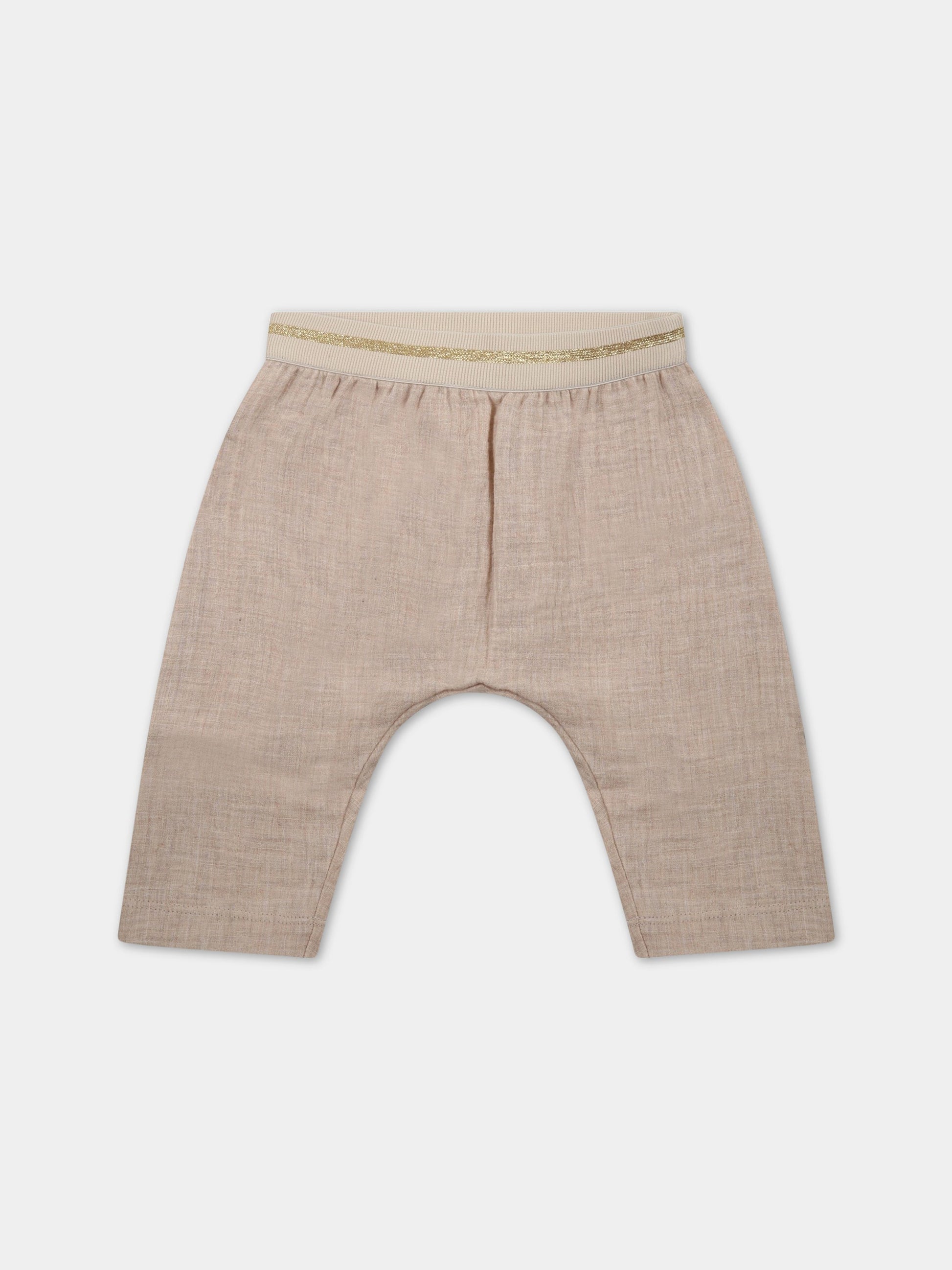 Pantaloni beige per bambina con banda in lurex,Caffe' D'orzo,ZS6020 K0137 107