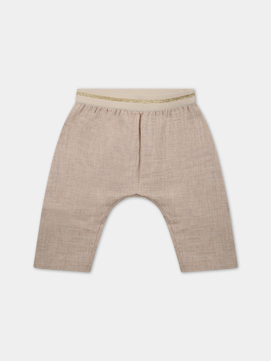 Pantaloni beige per bambina con banda in lurex,Caffe' D'orzo,ZS6020 K0137 107