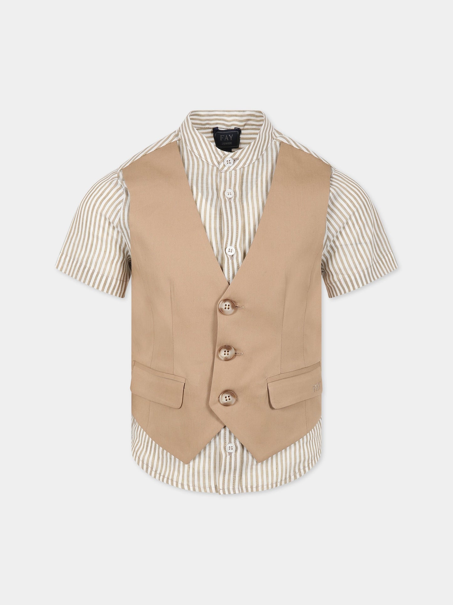 Camicia beige per bambino con logo,Fay Kids,FS5P61 I0148 101BG