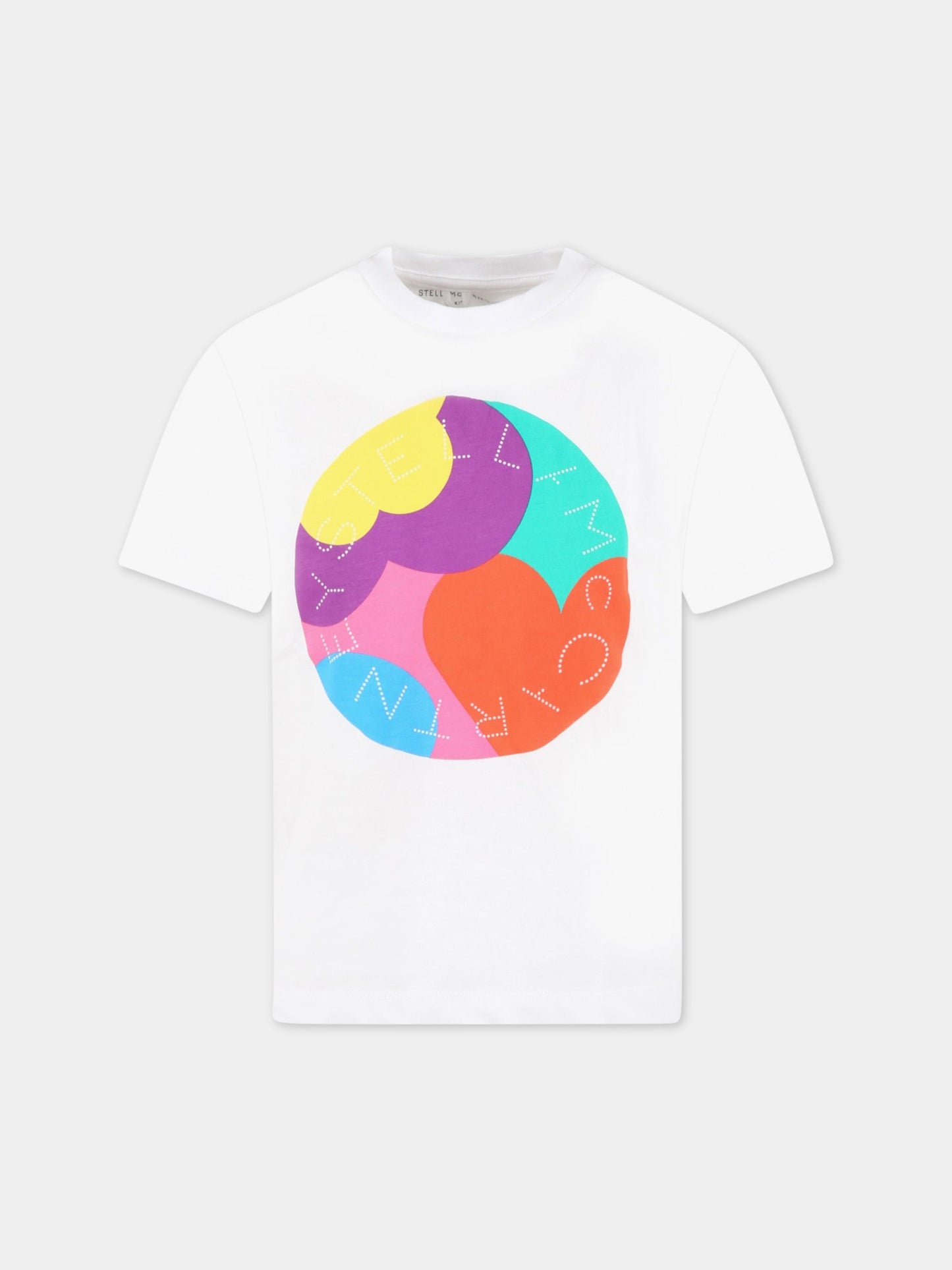 T-shirt bianca per bambina con stampa colorata e logo,Stella Mccartney Kids,TS8C31 Z0434 100