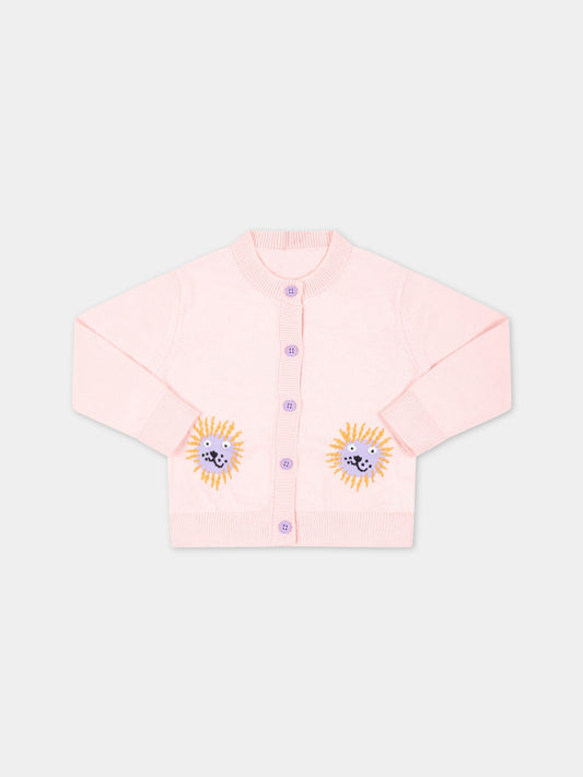 Cardigan rosa per neonata con leoni,Stella Mccartney Kids,TS9030 Z1144 503