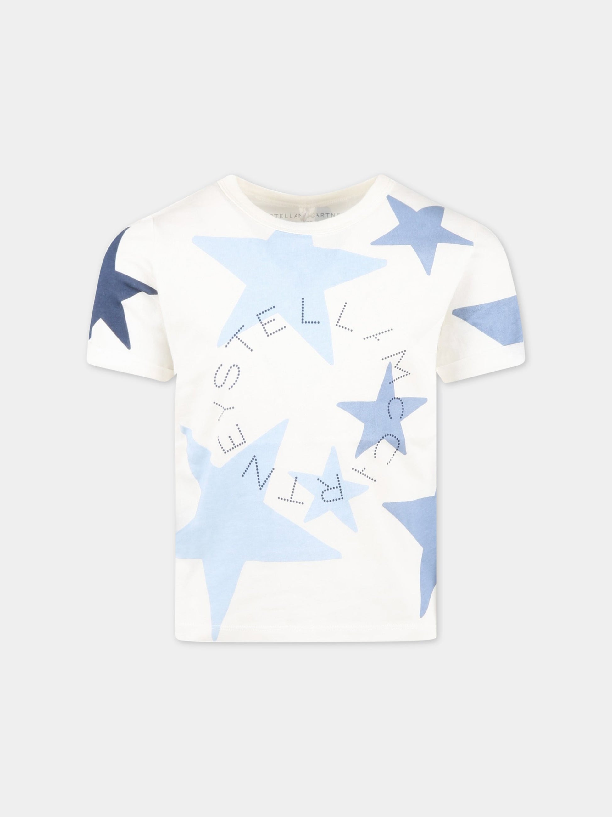 T-shirt bianca per bambina con stelle e logo,Stella Mccartney Kids,TS8C11 Z0913 101MC