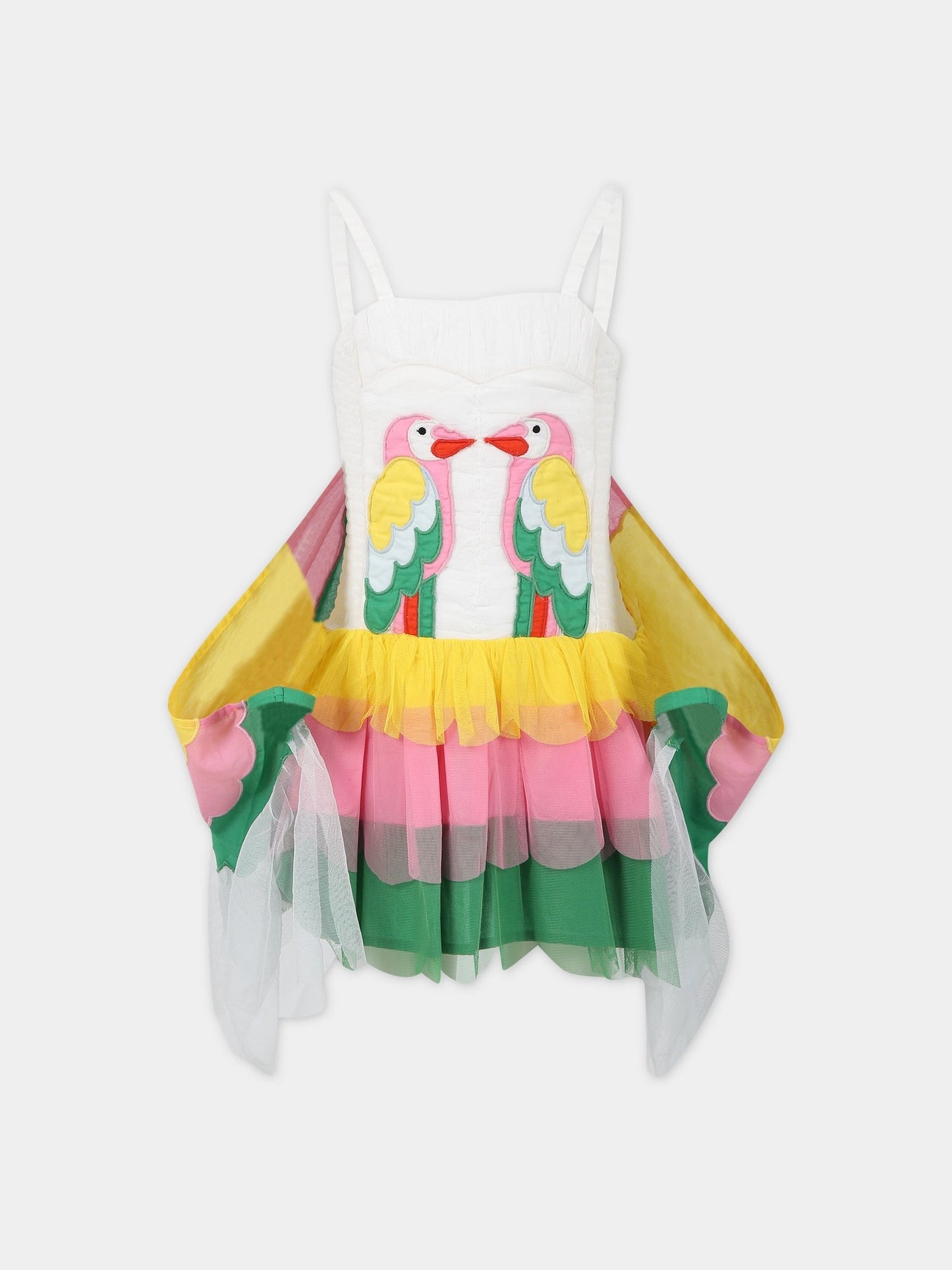 Vestito multicolor per bambina con pappagalli,Stella Mccartney Kids,TS1D32 Z1119 999