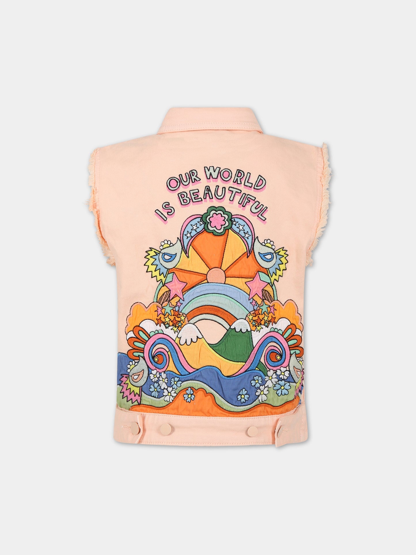 Gilet rosa per bambina con scritta  Our world is beatiful ,Stella Mccartney Kids,TS2A02 Z0156 504