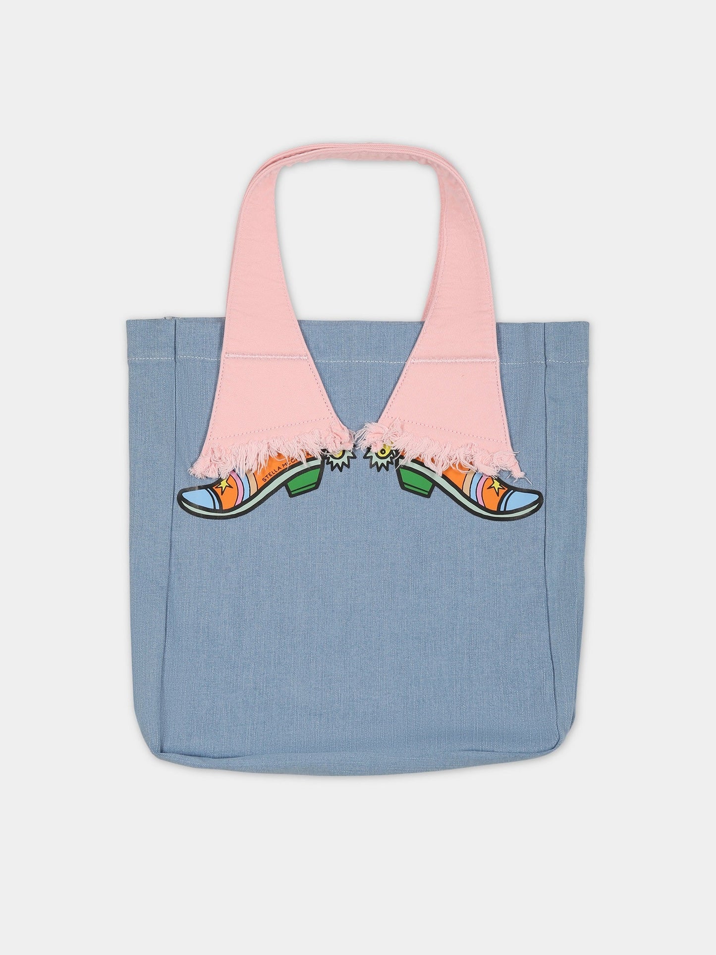 Borsa celeste per bambina con stampa stivali e logo,Stella Mccartney Kids,TS0B18 Z0153 604