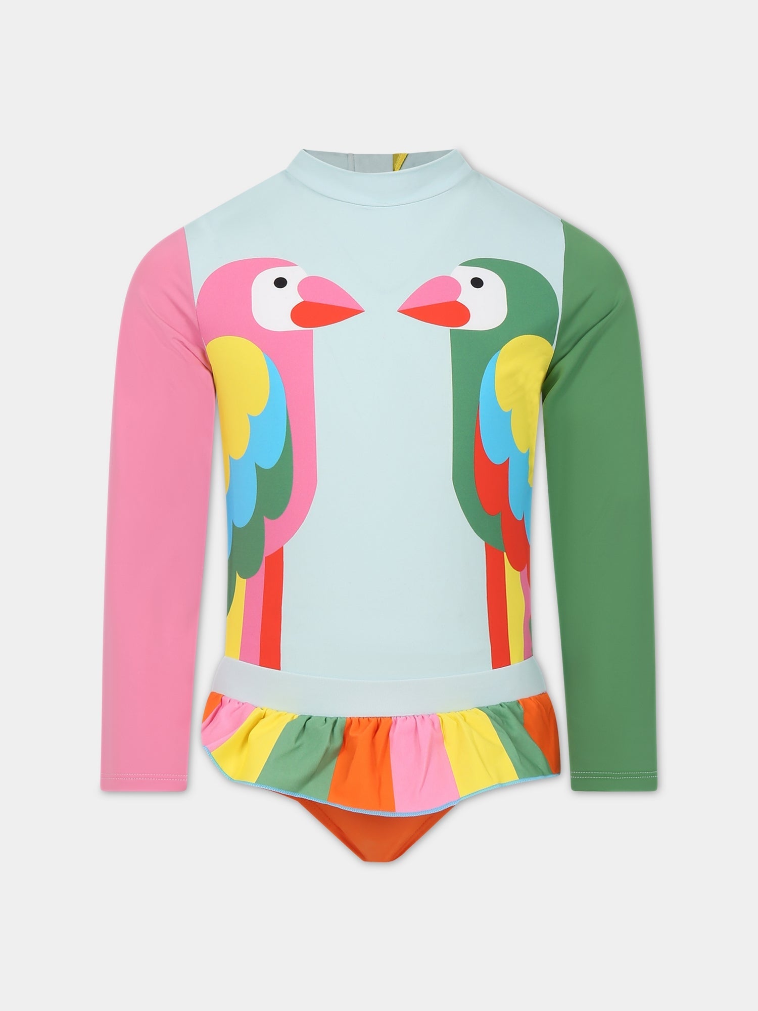 Completo multicolor per bambina con stampa pappagalli,Stella Mccartney Kids,TSCB65 Z0157 999