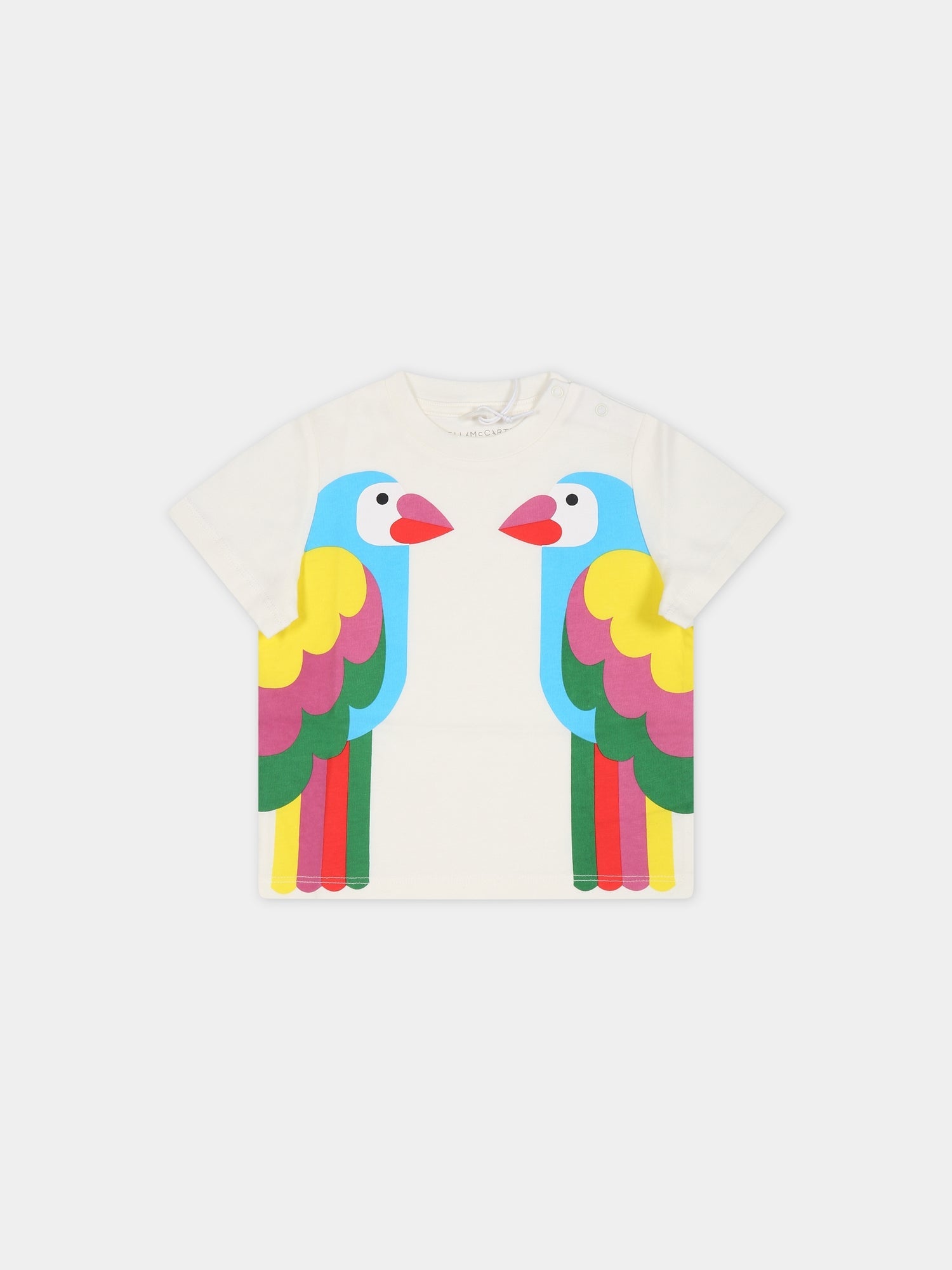 T-shirt bianco per neonata con stampa pappagalli,Stella Mccartney Kids,TS8041 Z0434 101