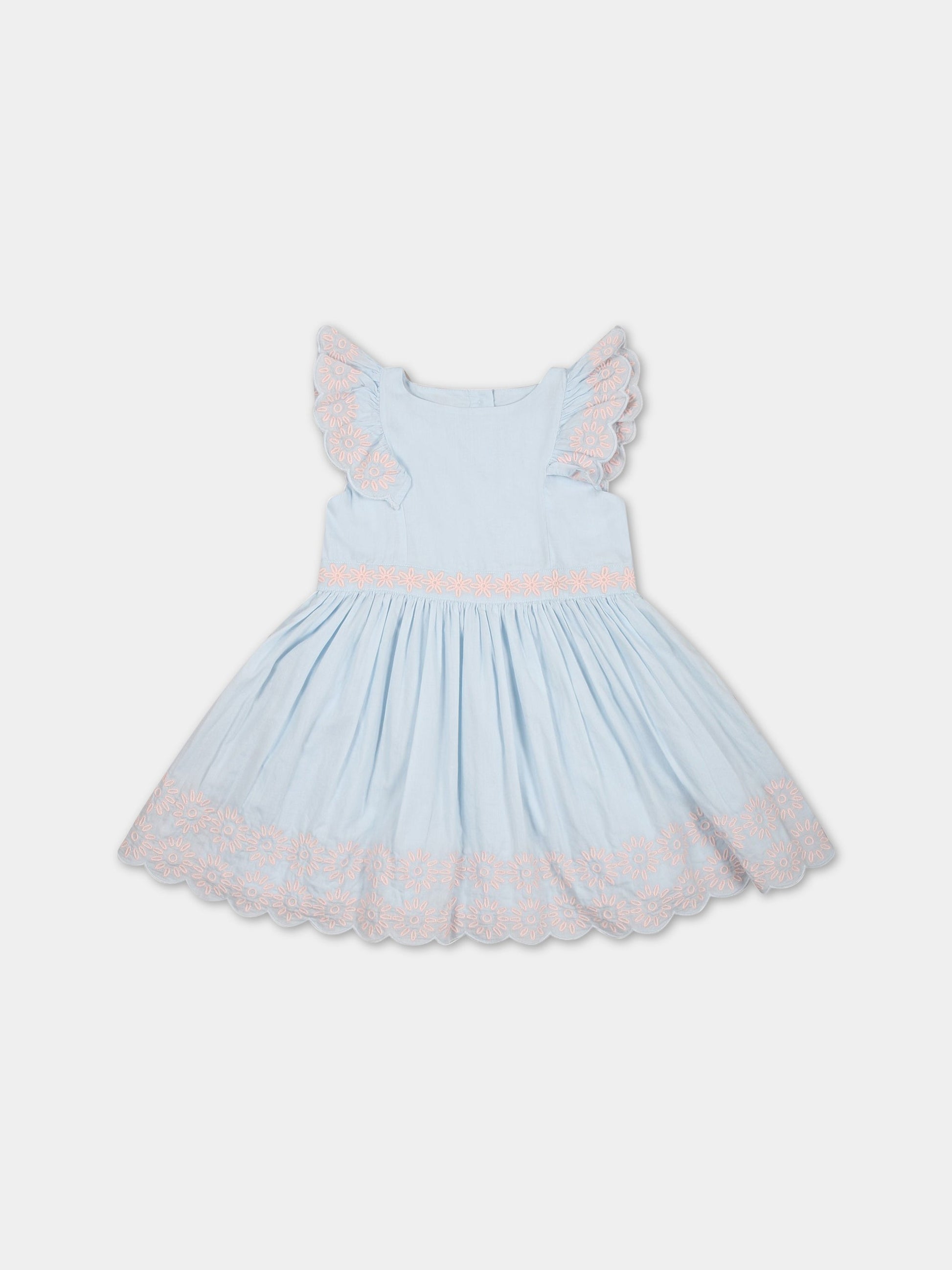 Vestito celeste per neonata con fiori ricamati,Stella Mccartney Kids,TS1162 Z0142 601