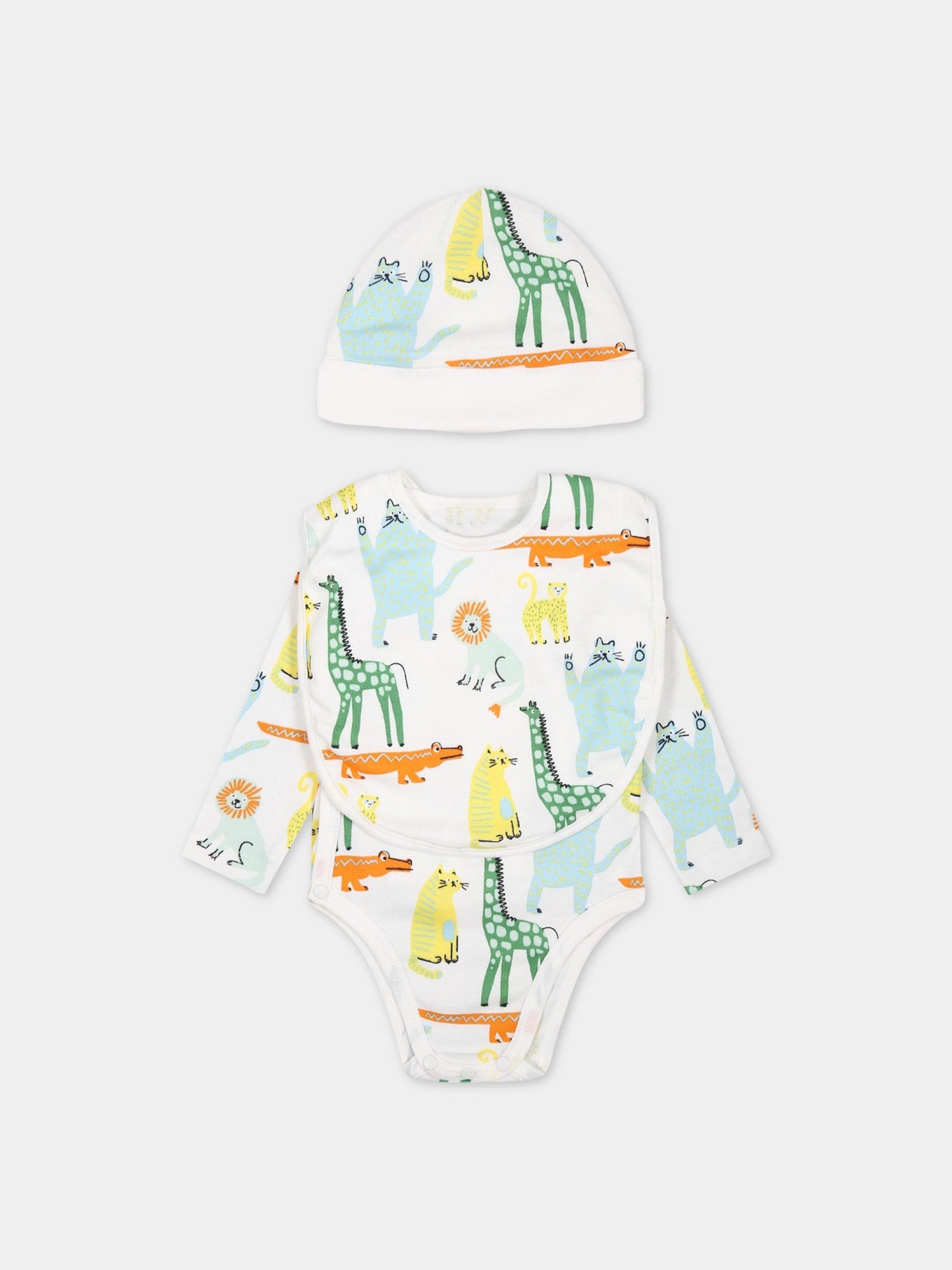 Set bianco per neonato con stampa animali,Stella Mccartney Kids,TSB649 Z1098 100MC