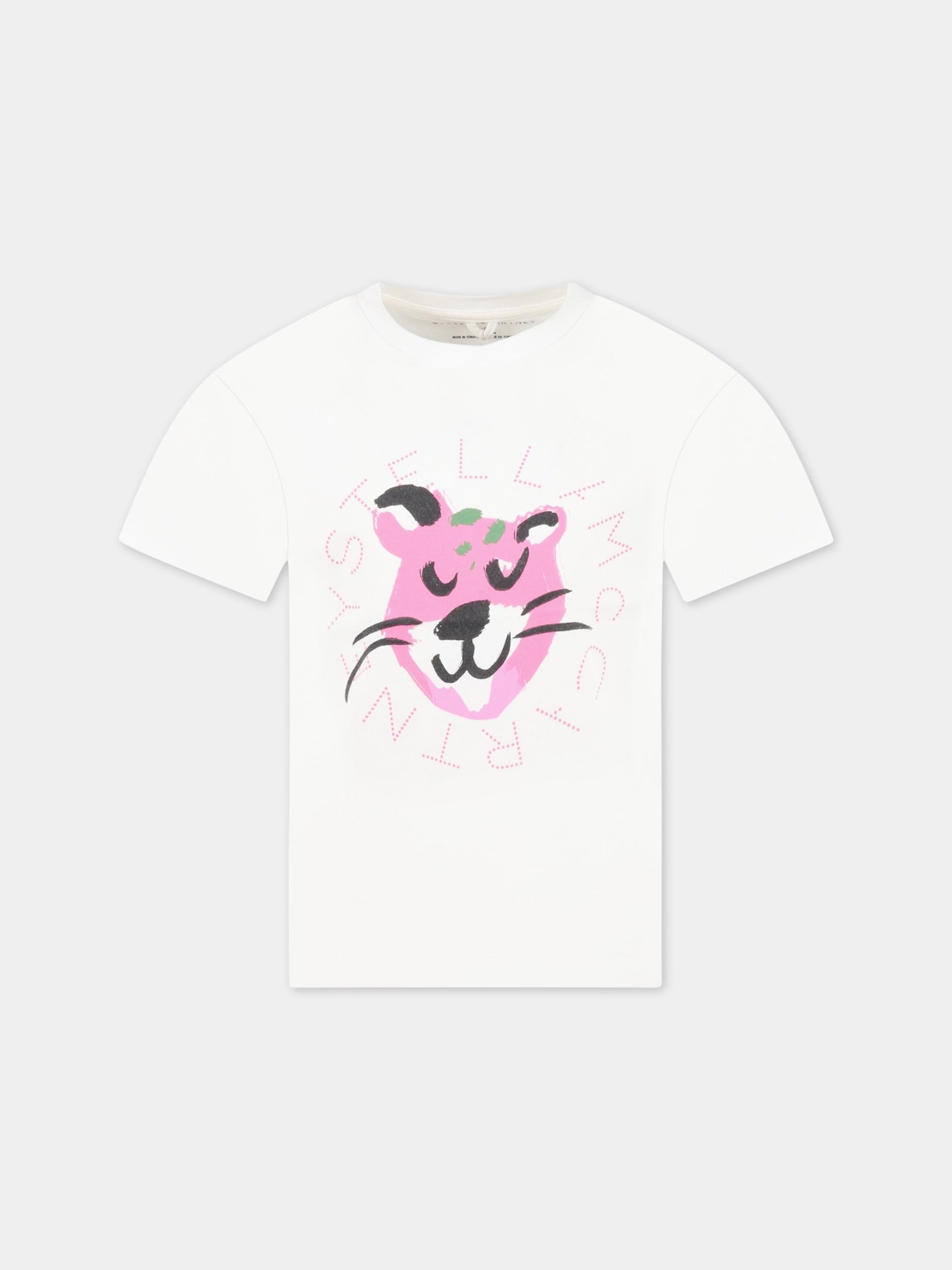 T-shirt bianca per bambina con tigre e logo,Stella Mccartney Kids,TS8D21 Z0434 101