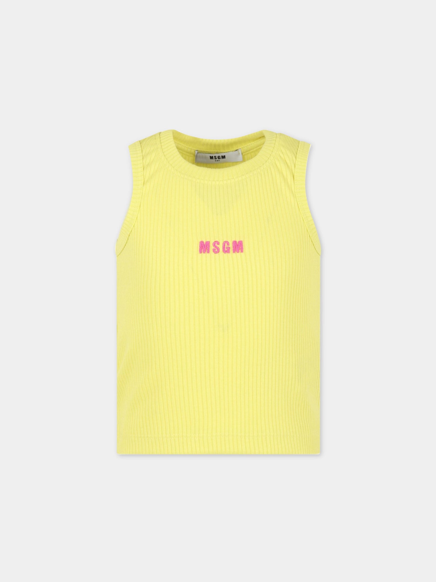 Canotta gialla per bambina con logo rosa,Msgm Kids,MS029483 020