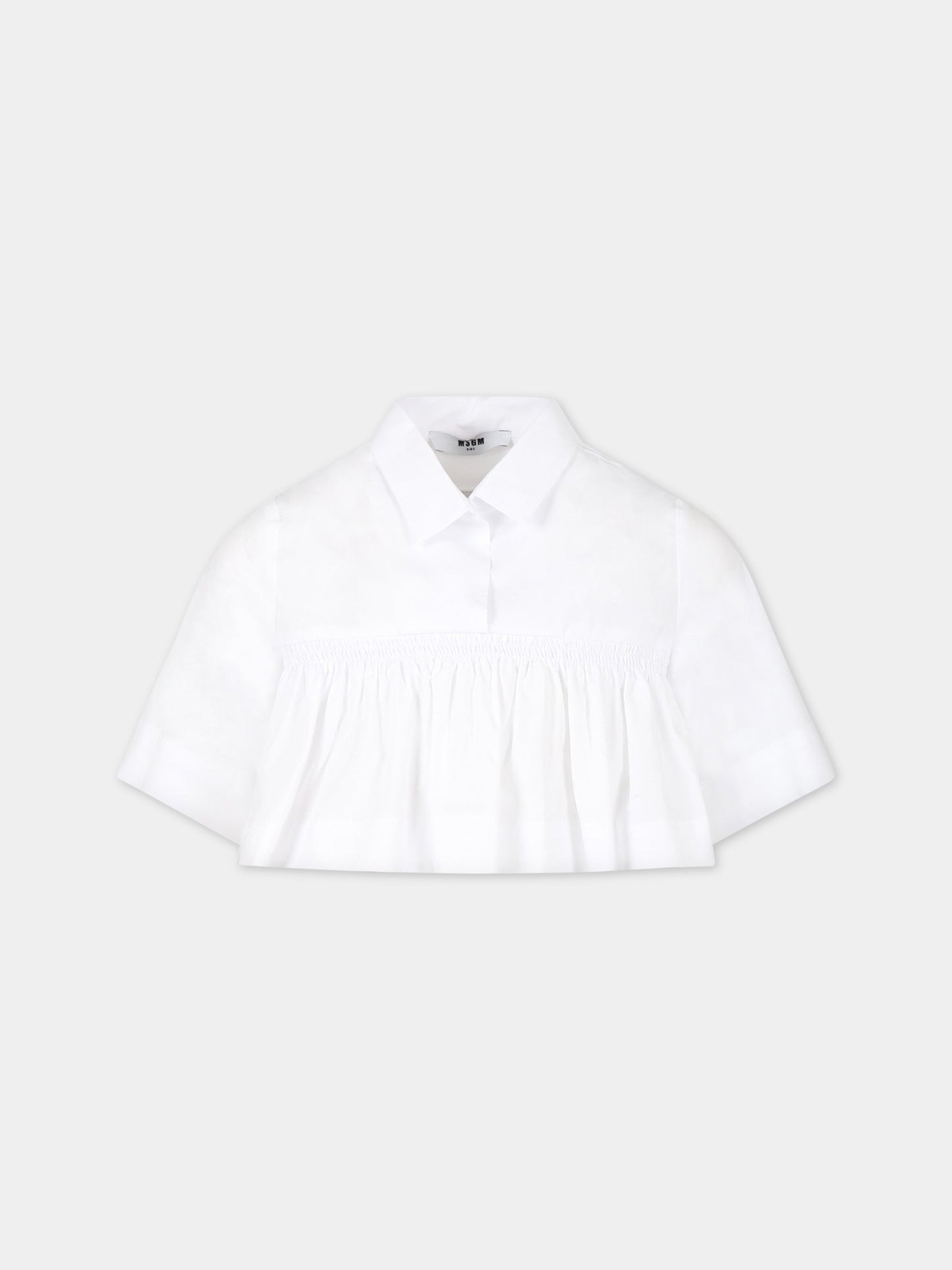 Camicia bianca per bambina con patch logato,Msgm Kids,MS029412 001