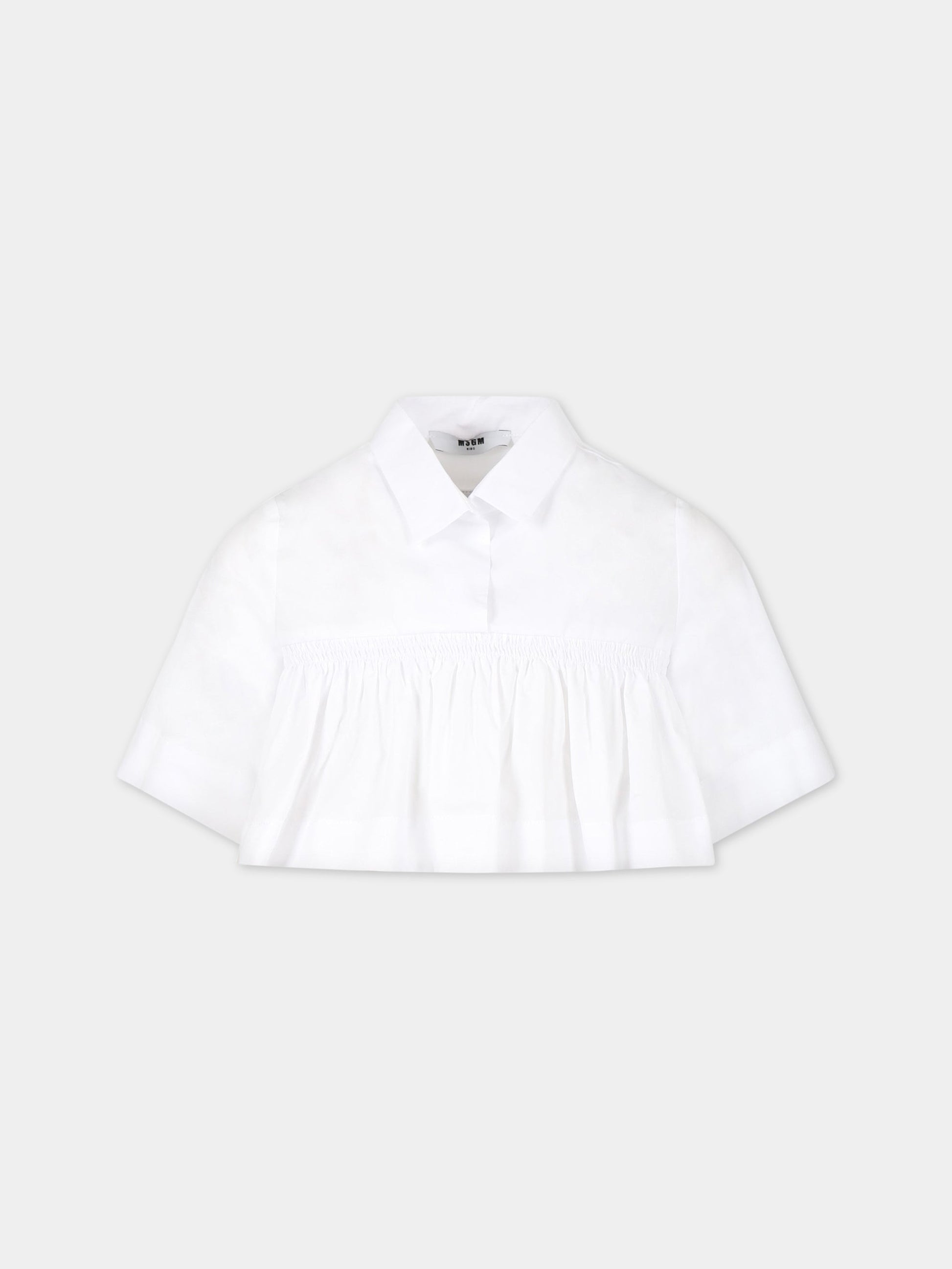 Camicia bianca per bambina con patch logato,Msgm Kids,MS029412 001