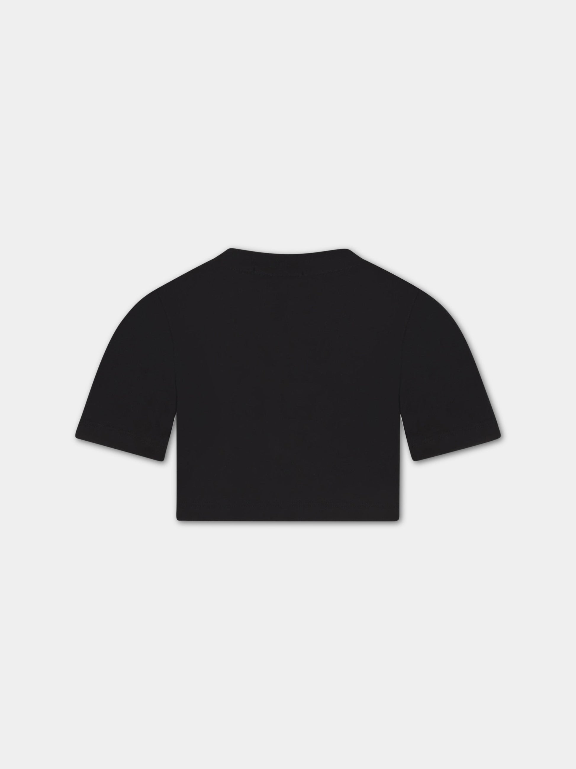 T-shirt nera corta per bambina con logo bianco,Msgm Kids,MS029339 110