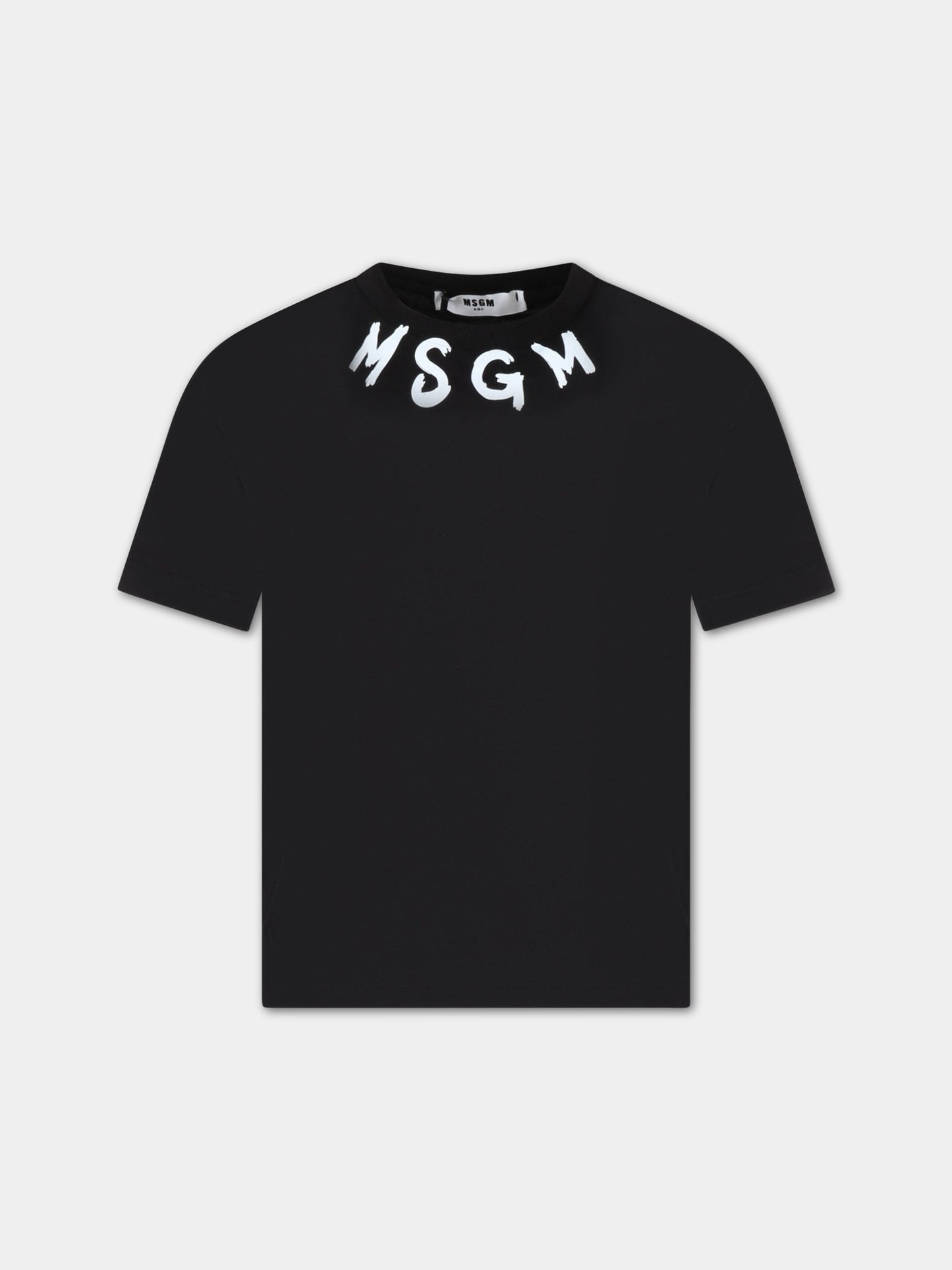T-shirt nera per bambino con logo bianco,Msgm Kids,MS029318 110