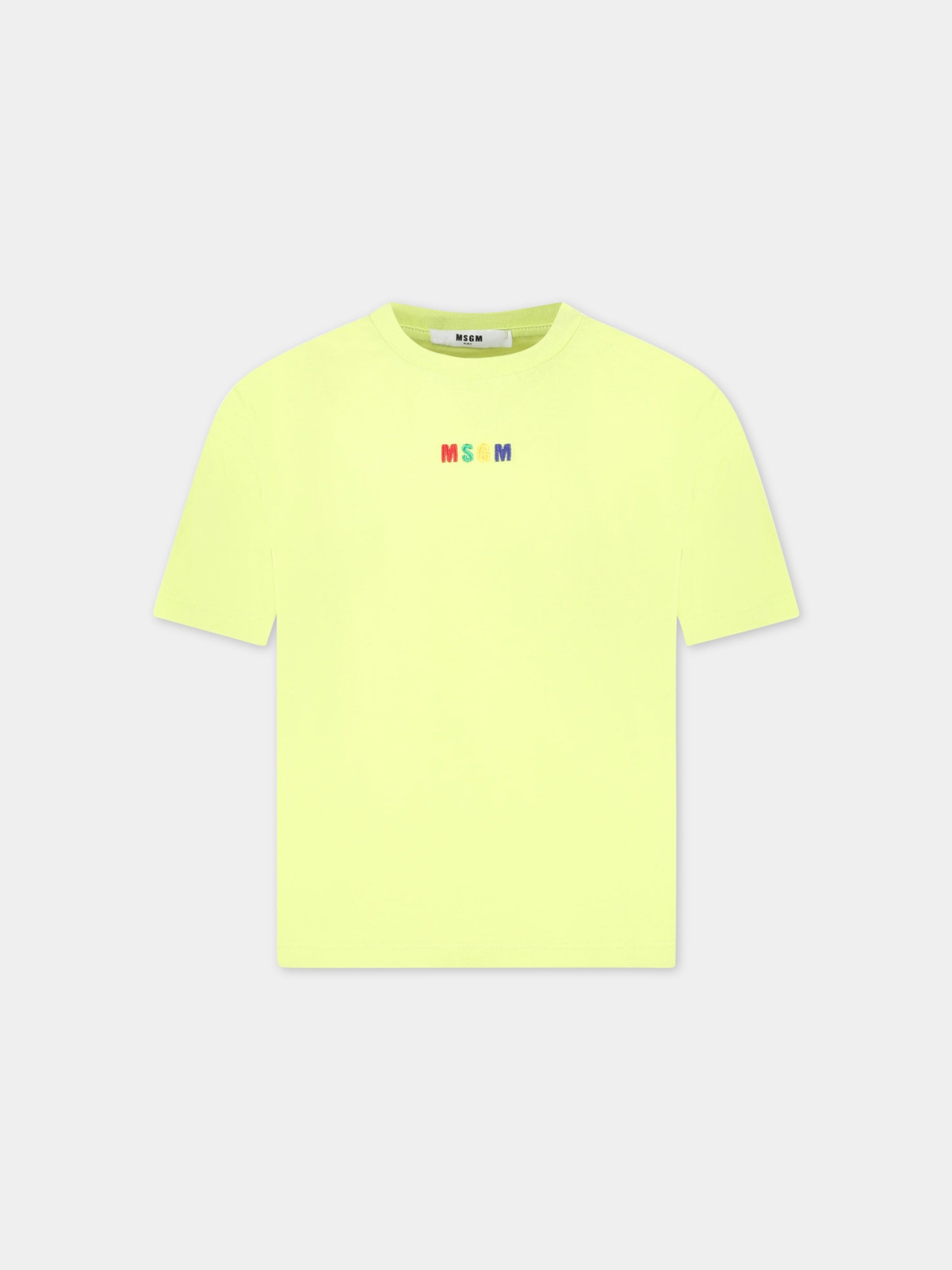 T-shirt verde per bambini con logo multicolor,Msgm Kids,MS029319 086