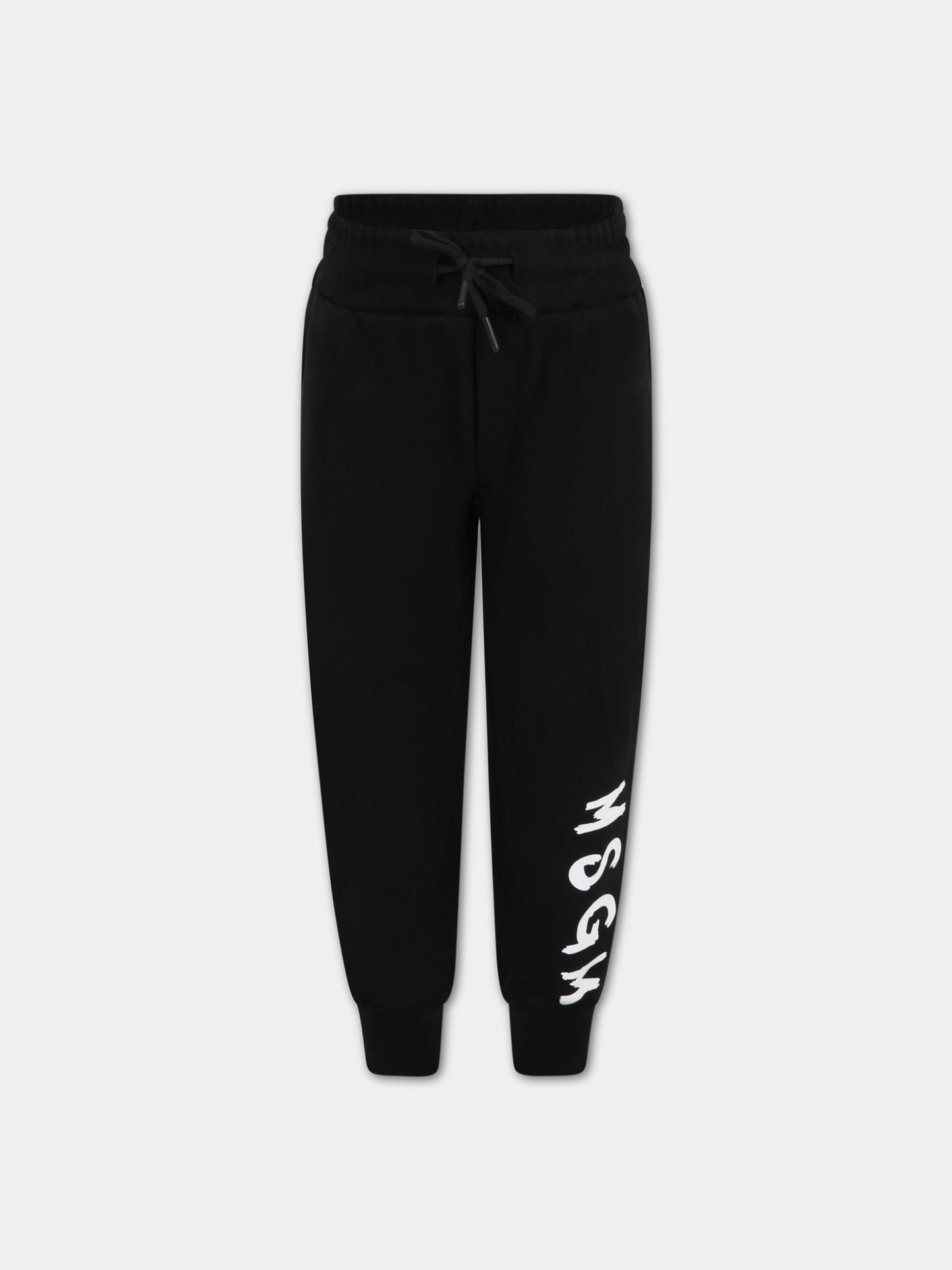 Pantaloni neri da tuta per bambino con logo bianco,Msgm Kids,MS029342 110