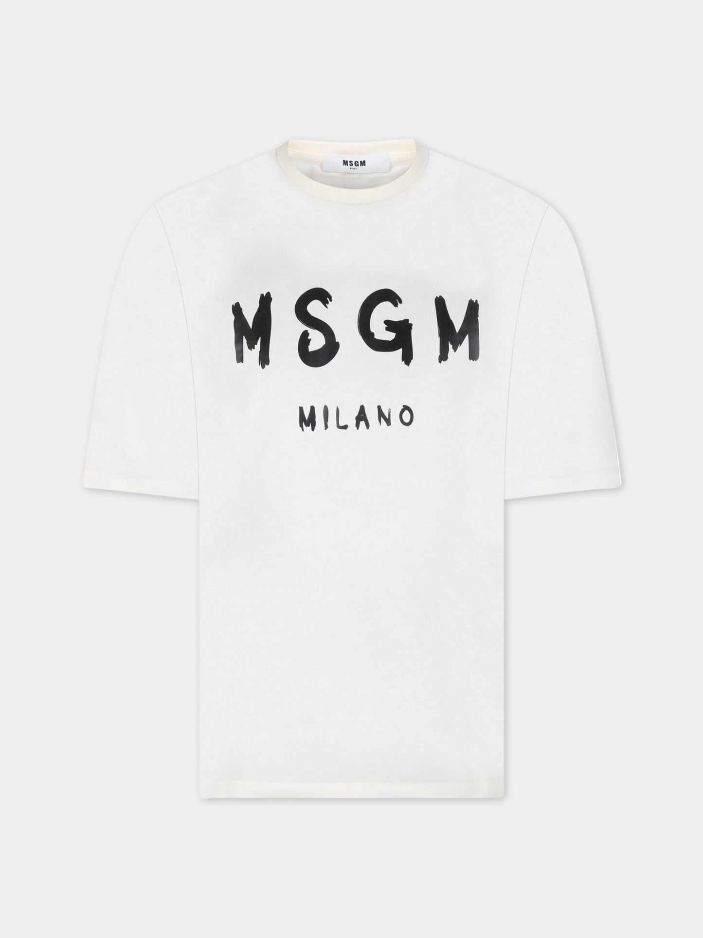 T-shirt avorio per bambini con logo nero,Msgm Kids,MS029372 013