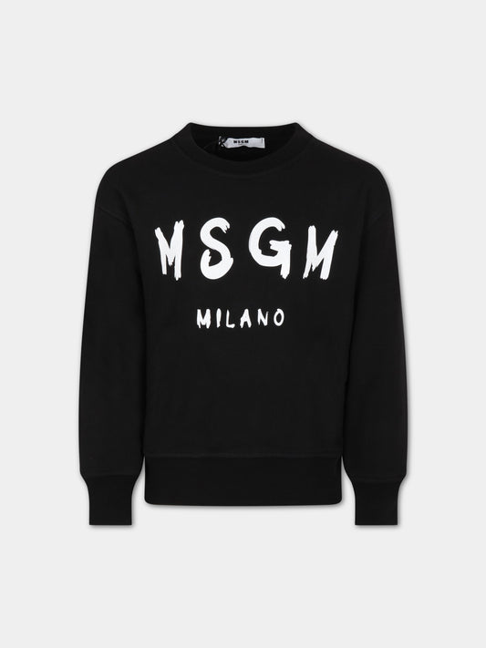 Felpa nera per bambino con logo bianco,Msgm Kids,MS029324 110