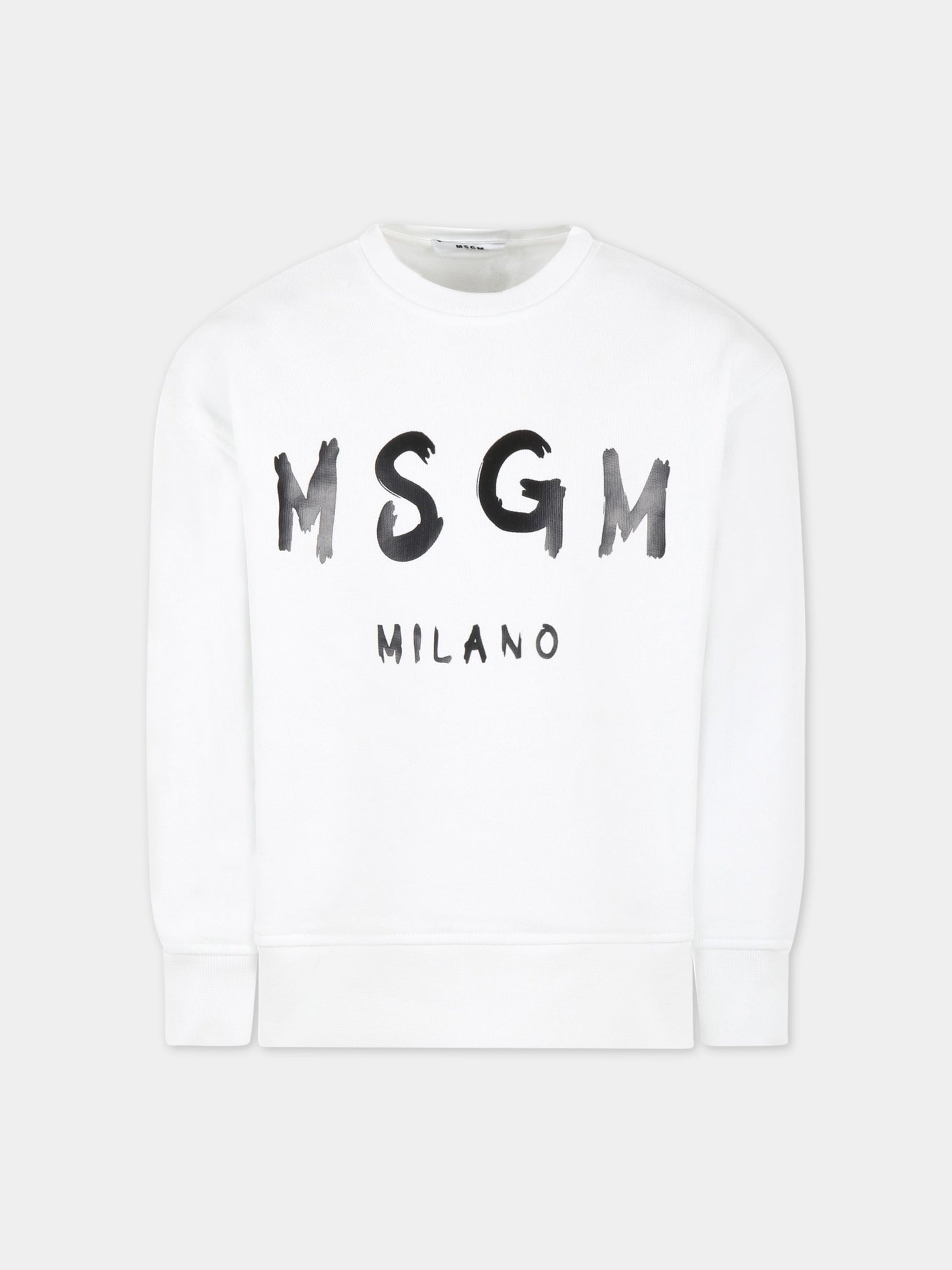 Felpa bianca per bambino con logo nero,Msgm Kids,MS029324 001