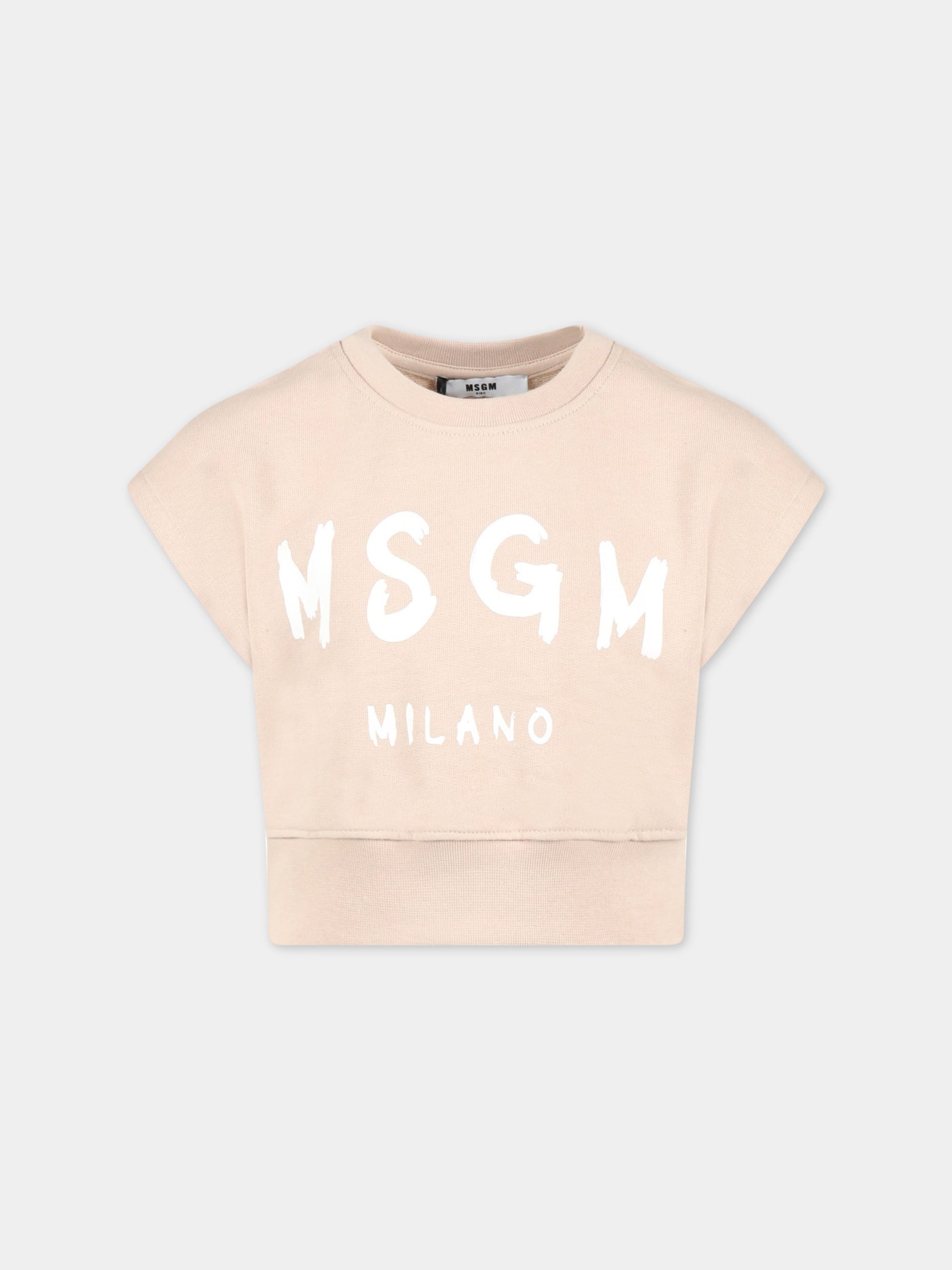 Felpa beige per bambino con logo bianco,Msgm Kids,MS029462 015
