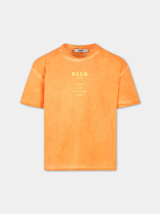 T-shirt arancione per bambino con logo bianco,Msgm Kids,MS029551 030