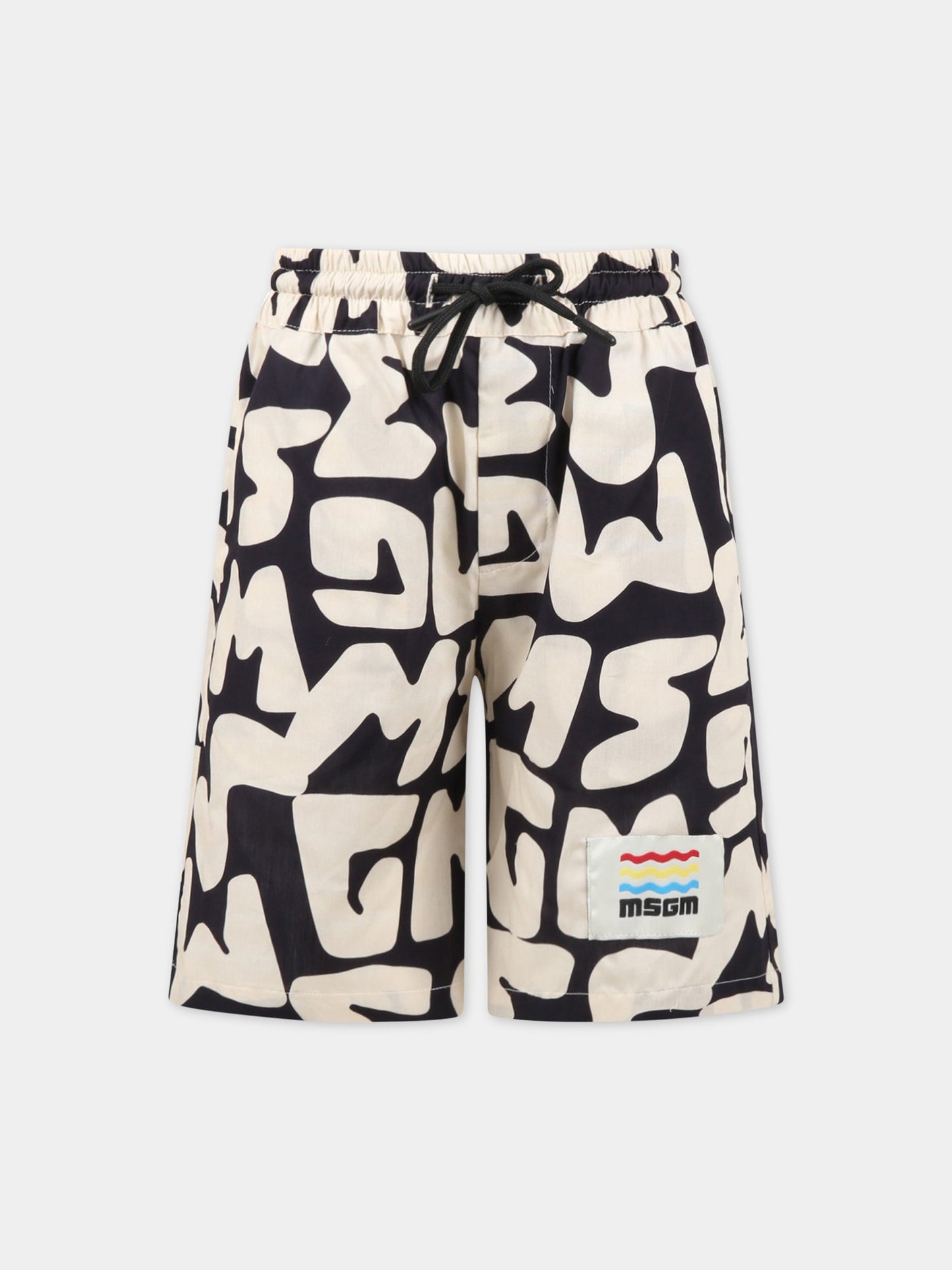 Shorts neri per bambino con logo avorio,Msgm Kids,MS029510 200