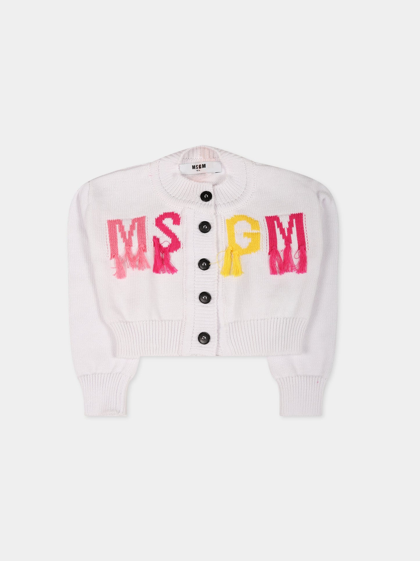 Cardigan bianco per neonata con logo multicolor,Msgm Kids,MS029382 001