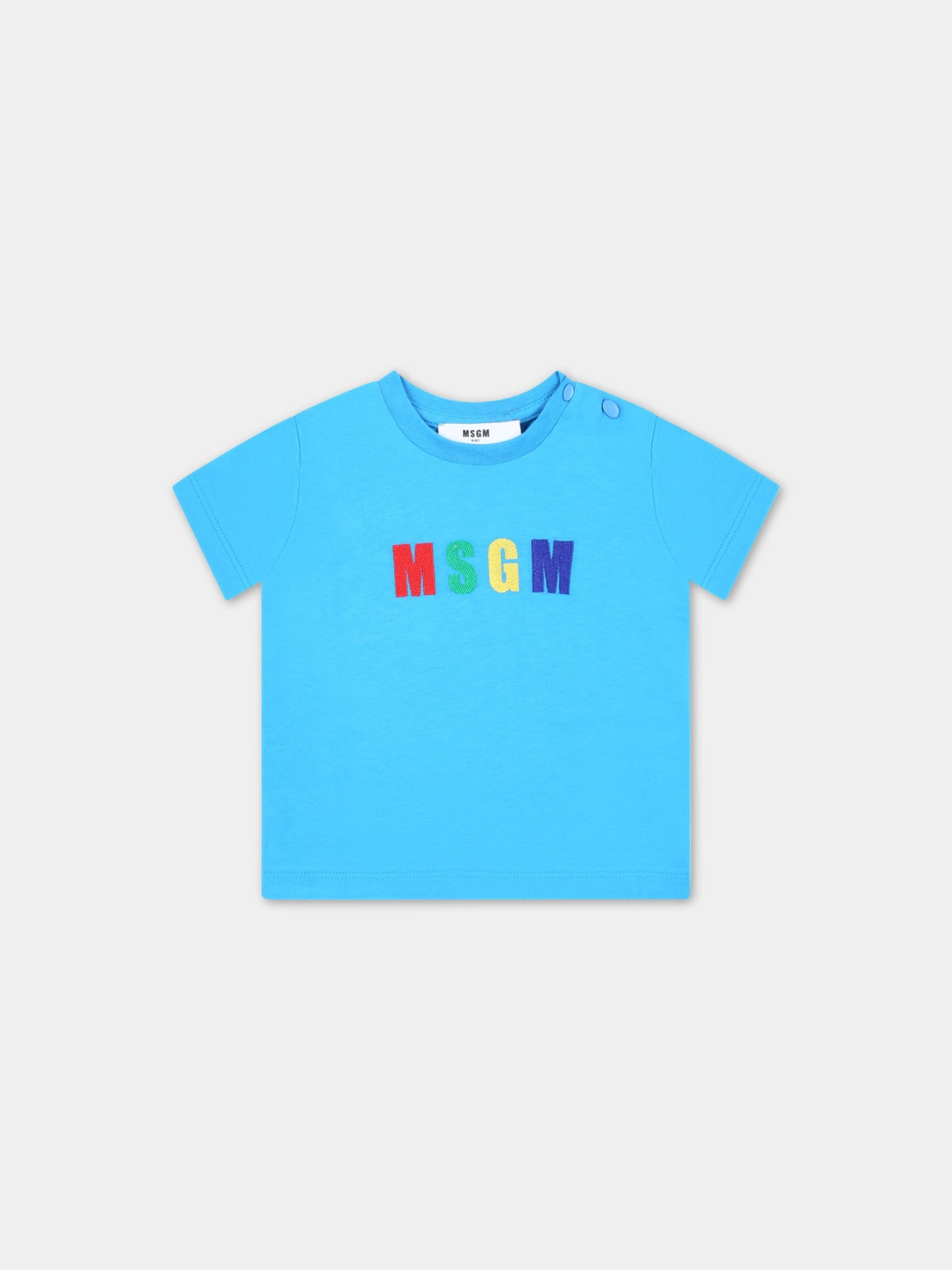 T-shirt azzurra per neonato con logo multicolor,Msgm Kids,MS029357 120