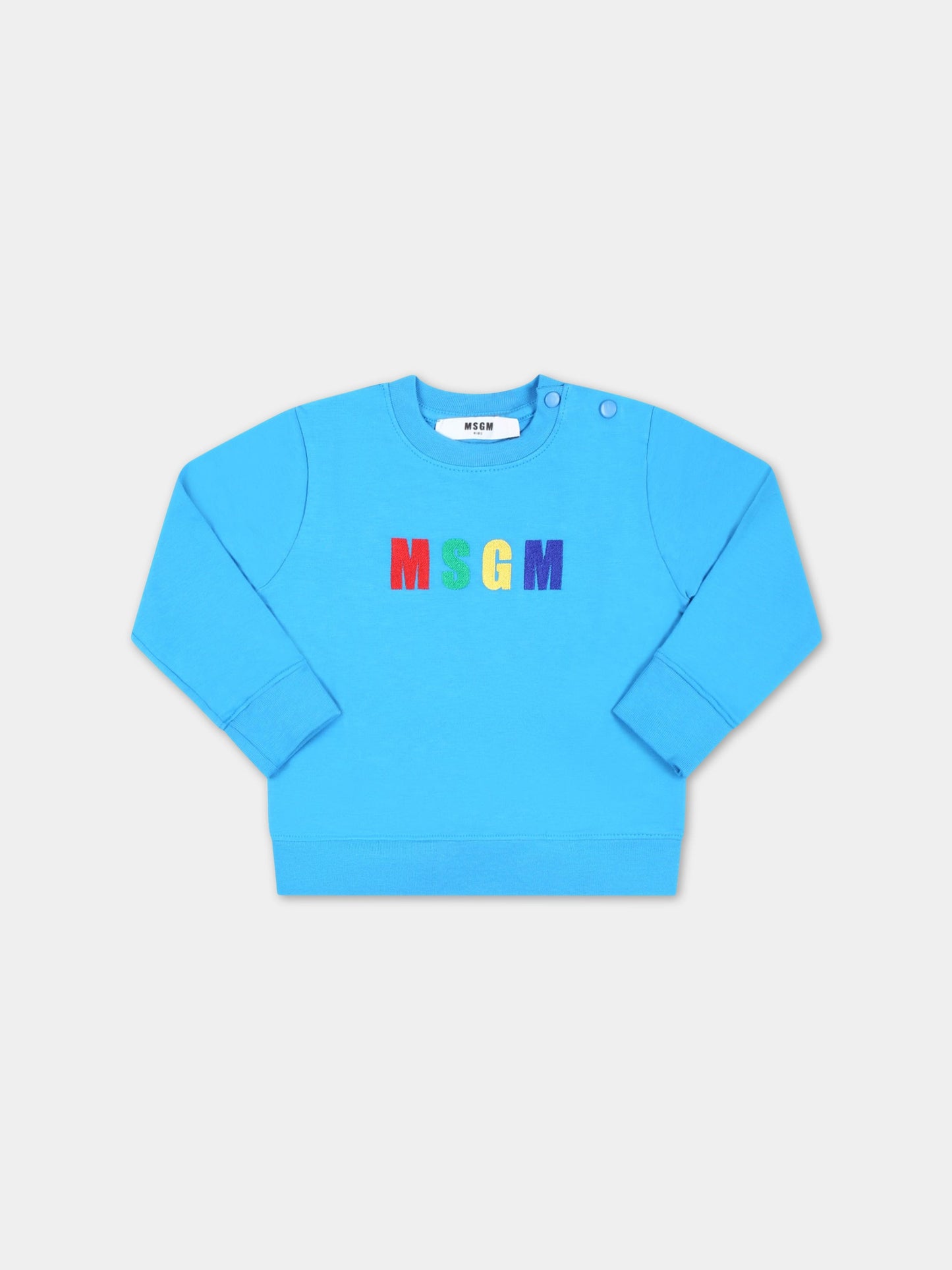 Felpa azzurra per neonaoa con logo multicolor,Msgm Kids,MS029358 120