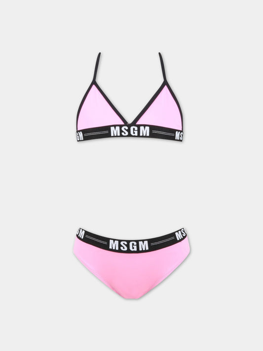 Bikini rosa per bambina con logo bianco,Msgm Kids,MS029344 042