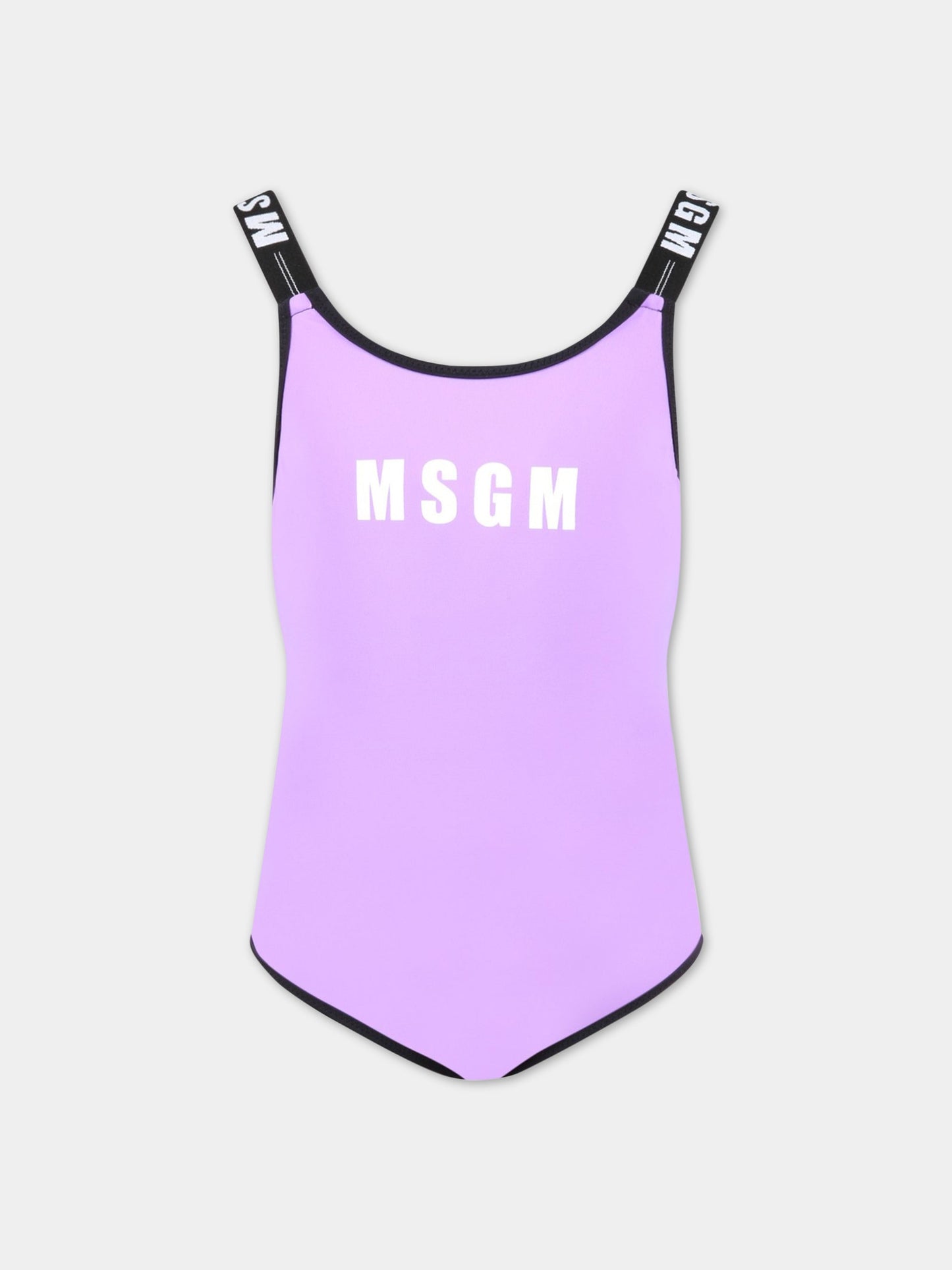Costume viola da bagno per bambina con logo bianco,Msgm Kids,MS029343 071