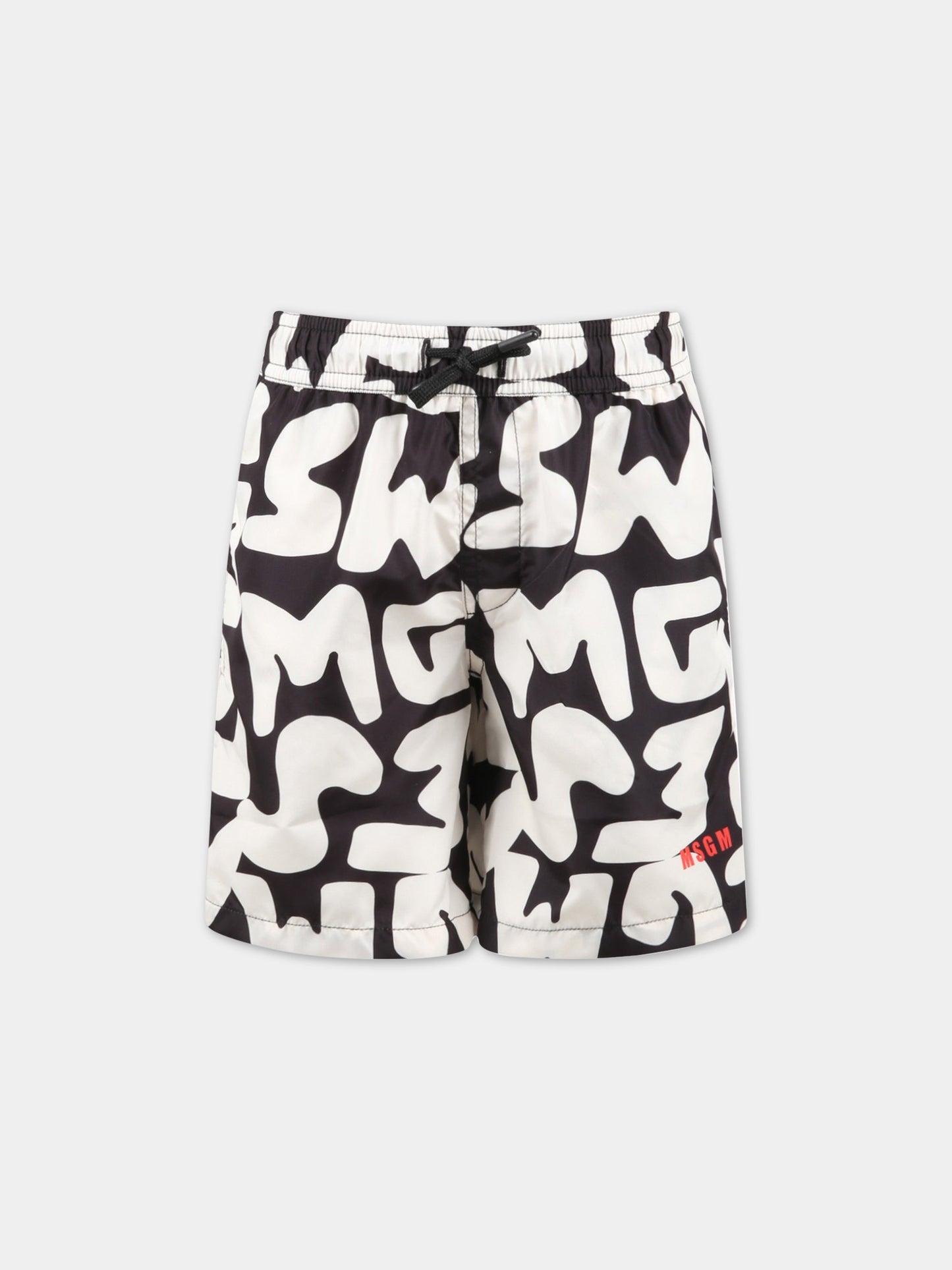 Boxer neri da mare per bambino con logo avorio,Msgm Kids,MS029532 200