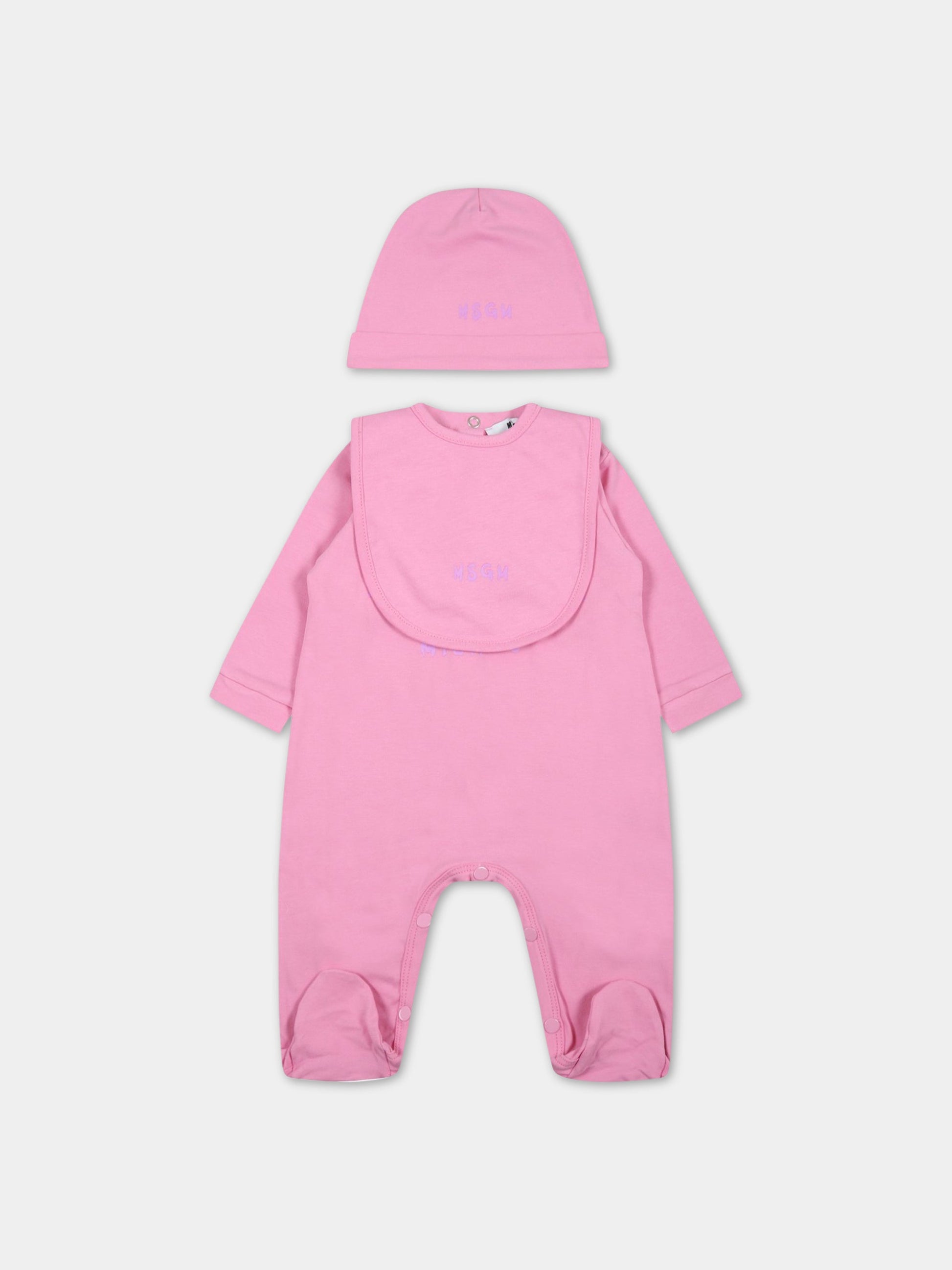 Set rosa per neonata con logo viola,Msgm Kids,MS029364 042